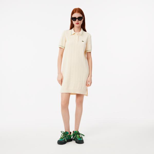 Kadın Regular Fit Kısa Kollu Polo Yaka Krem Elbise
