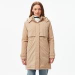 Kadın Relaxed Fit Kapüşonlu Bej Mont