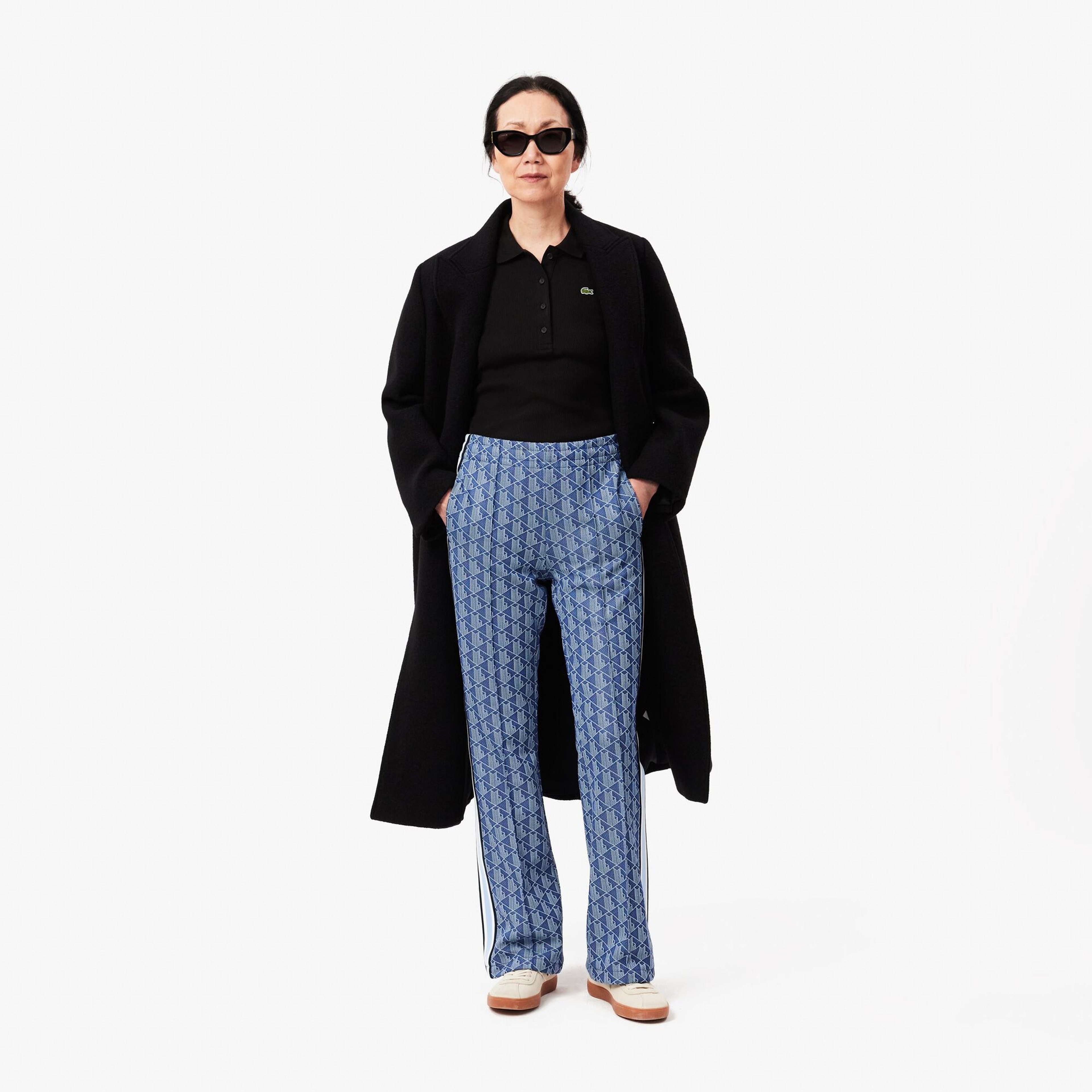 Lacoste Kadın Flare Fit Monogram Koyu Mavi Eşofman Altı