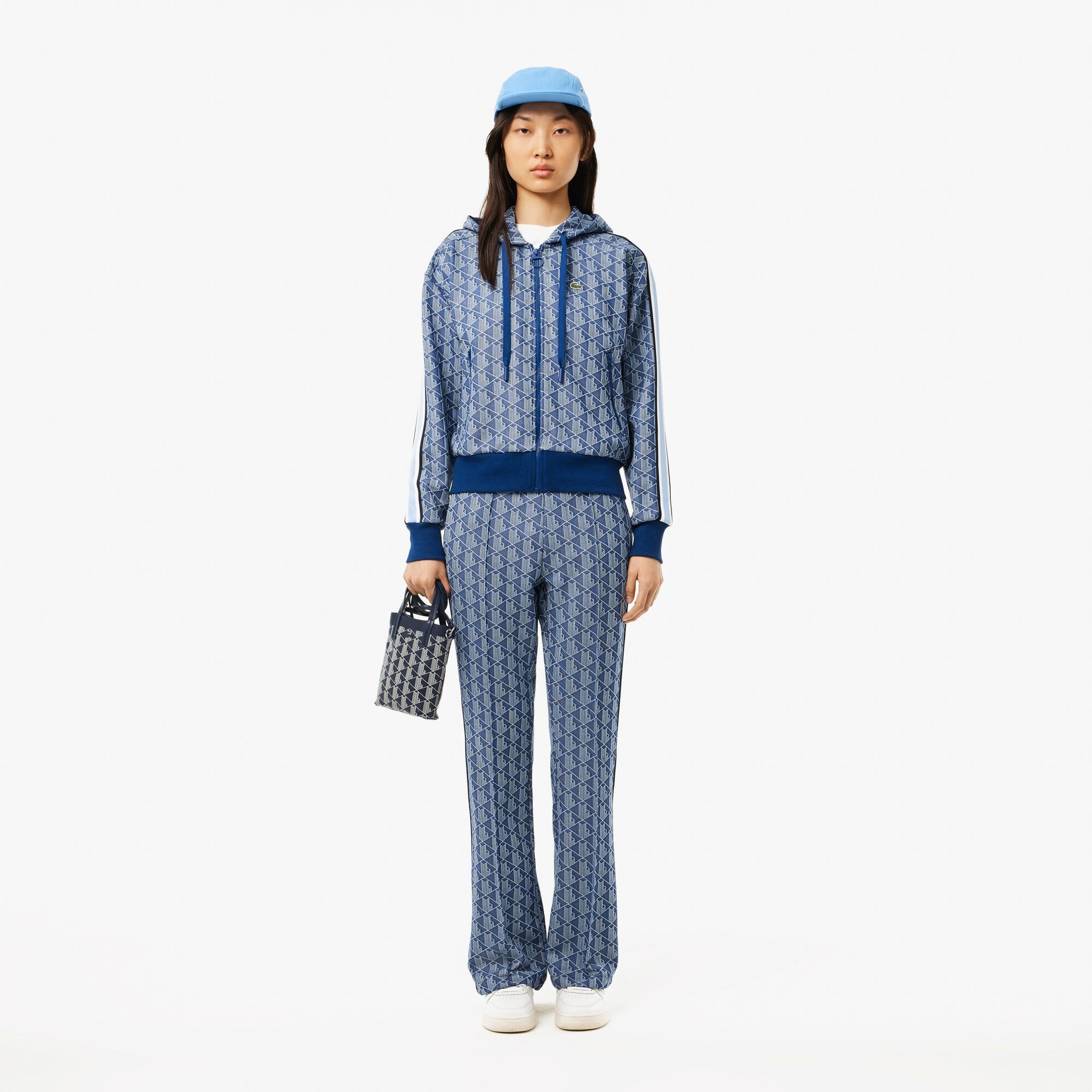 Lacoste Kadın Regular Fit Kapüşonlu Monogram Koyu Mavi Sweatshirt