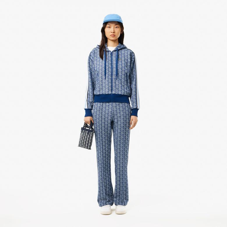 Lacoste Kadın Regular Fit Kapüşonlu Monogram Koyu Mavi Sweatshirt