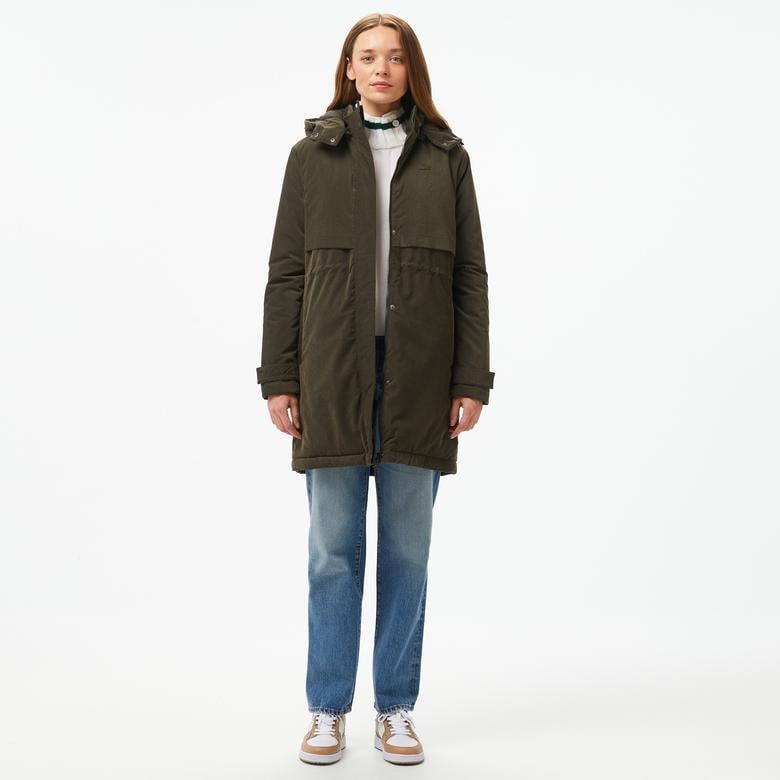 Kadın Relaxed Fit Kapüşonlu Haki Mont