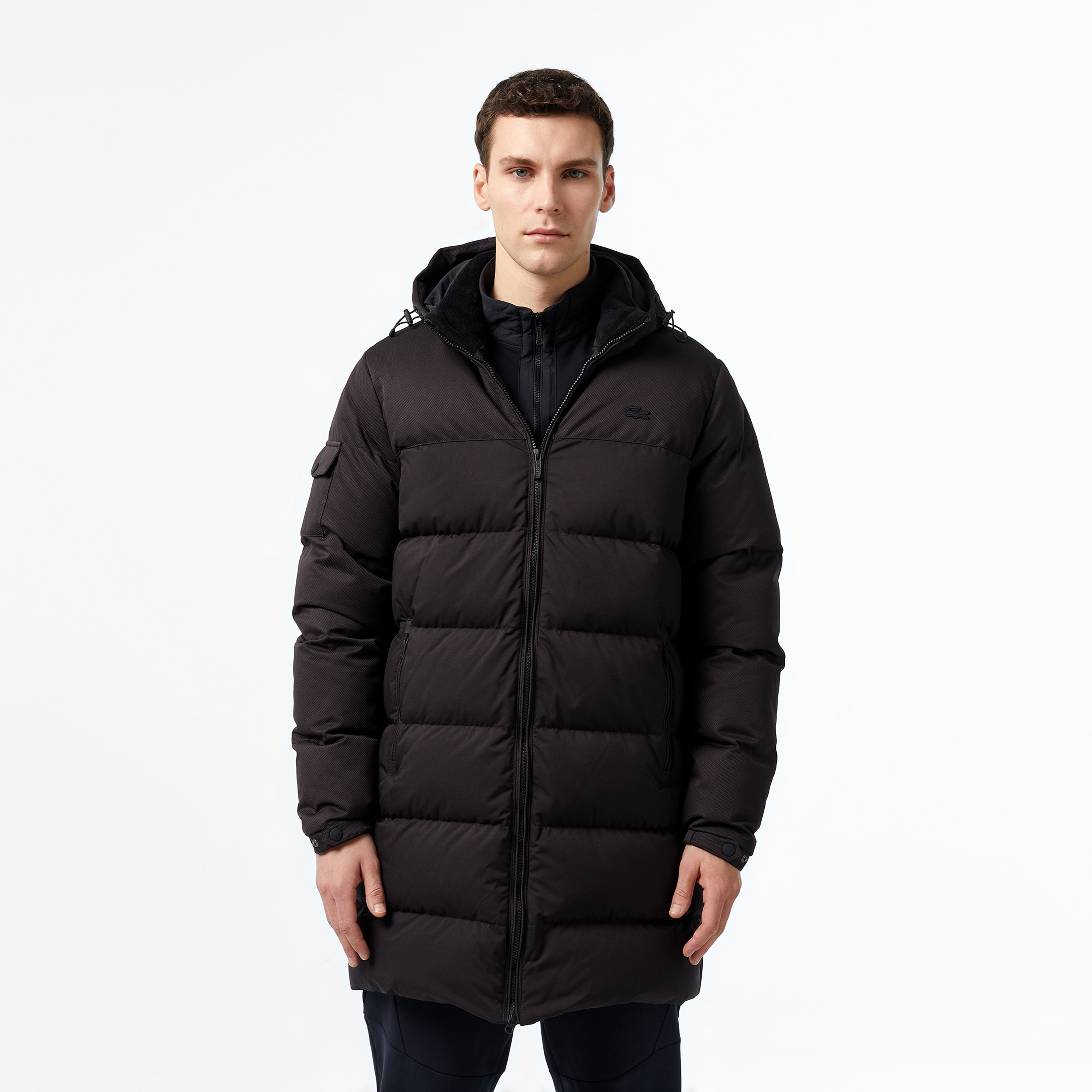 Erkek Kapüşonlu Siyah Şişme Mont