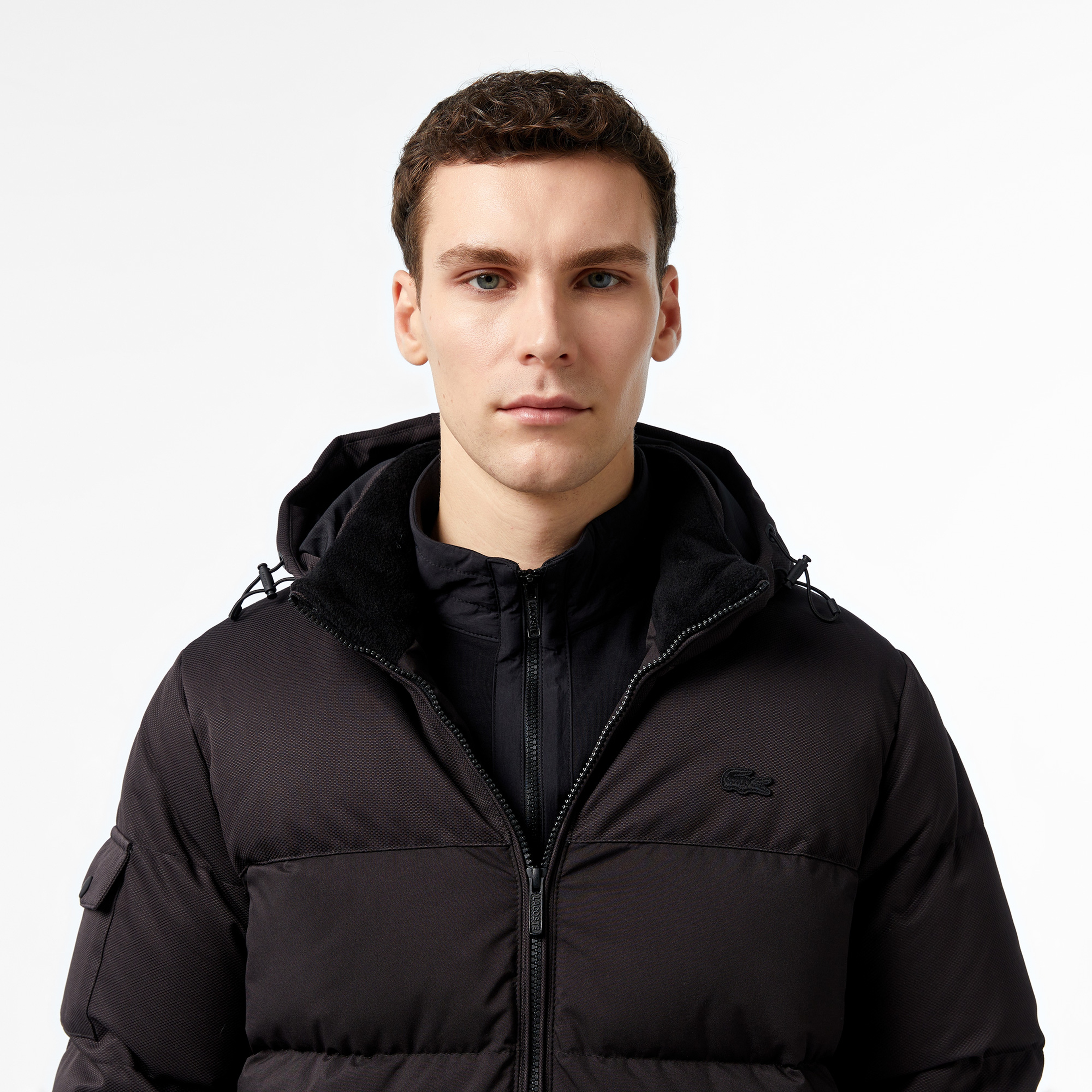 Erkek Kapüşonlu Siyah Şişme Mont