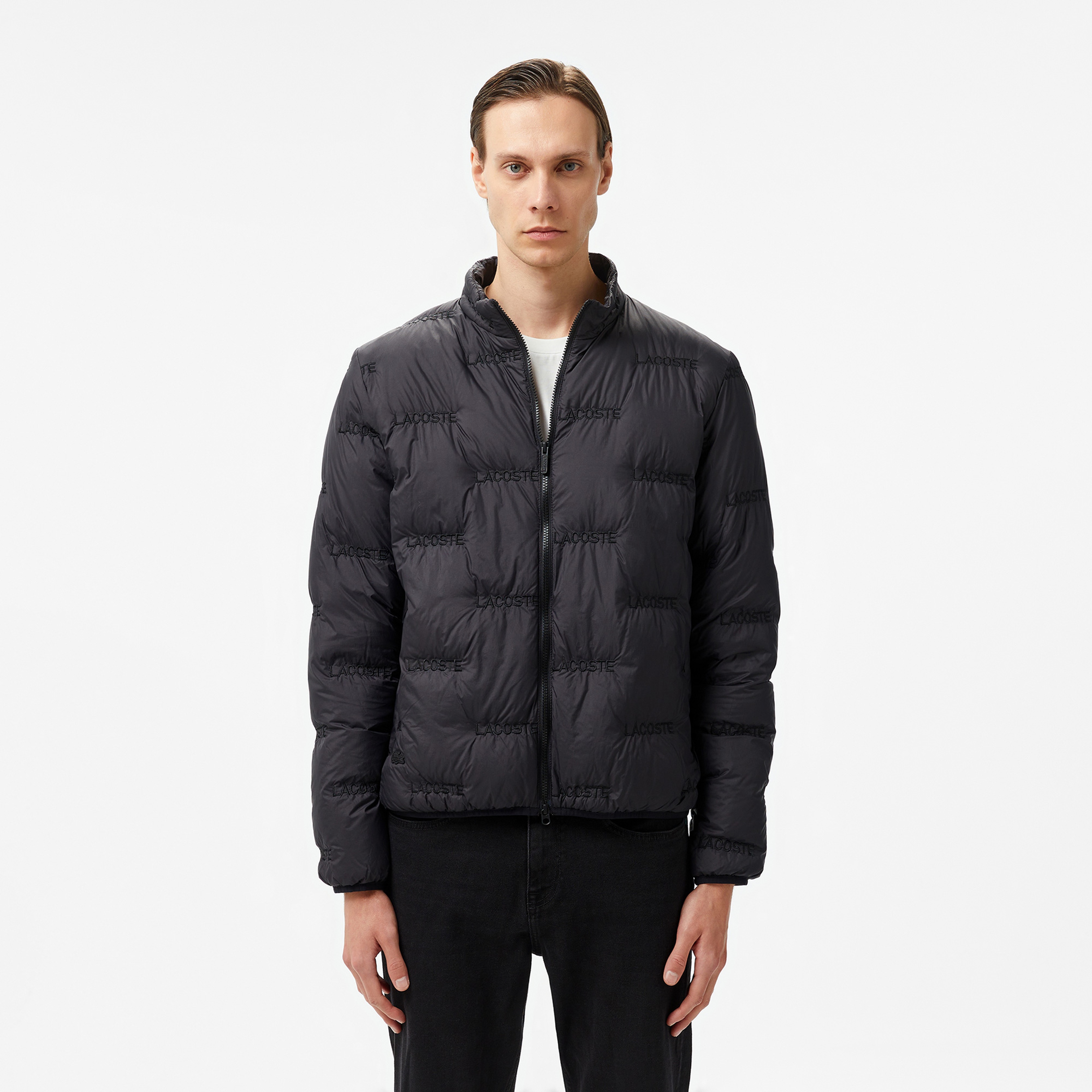 Erkek Dik Yaka Kapitone Siyah Mont