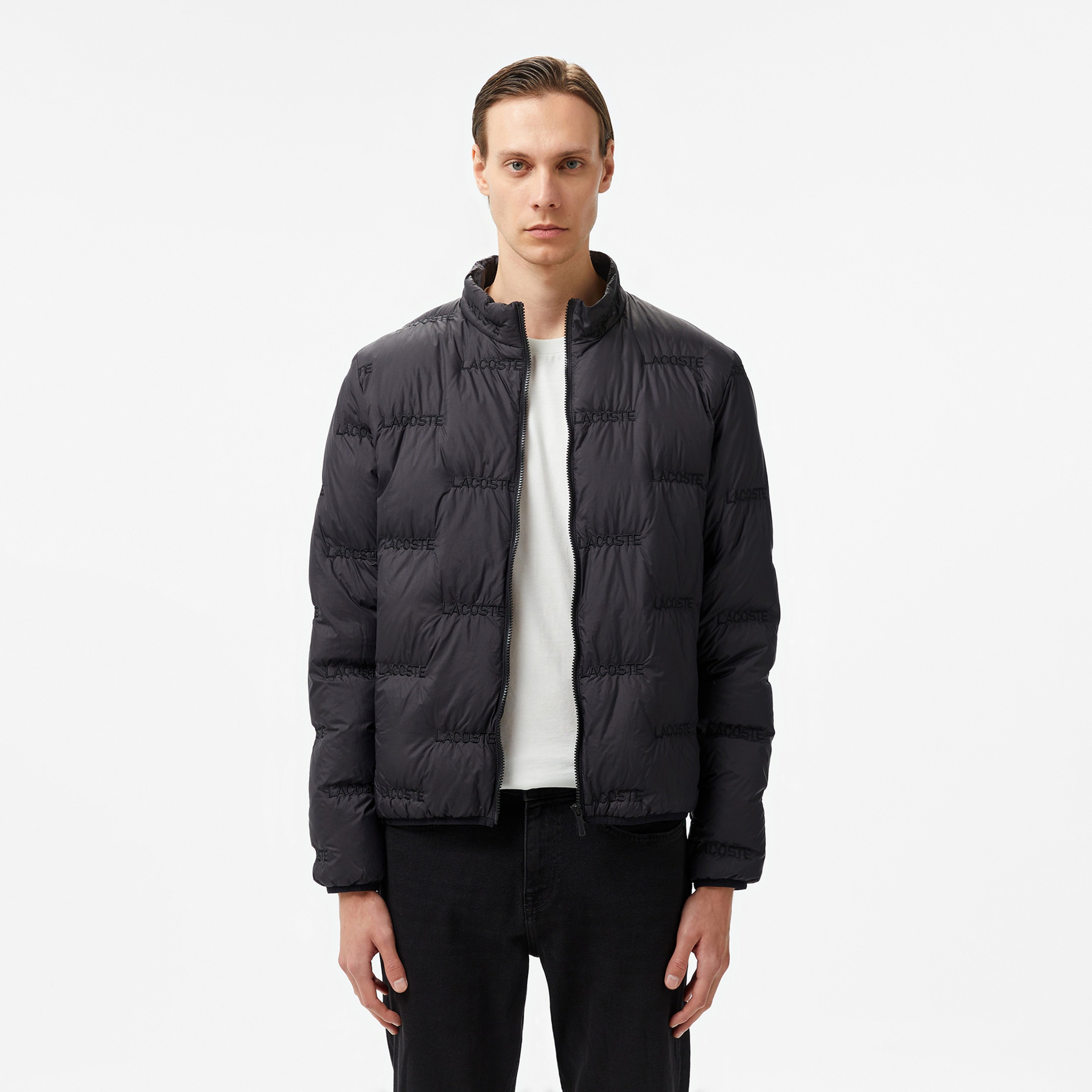 Erkek Dik Yaka Kapitone Siyah Mont