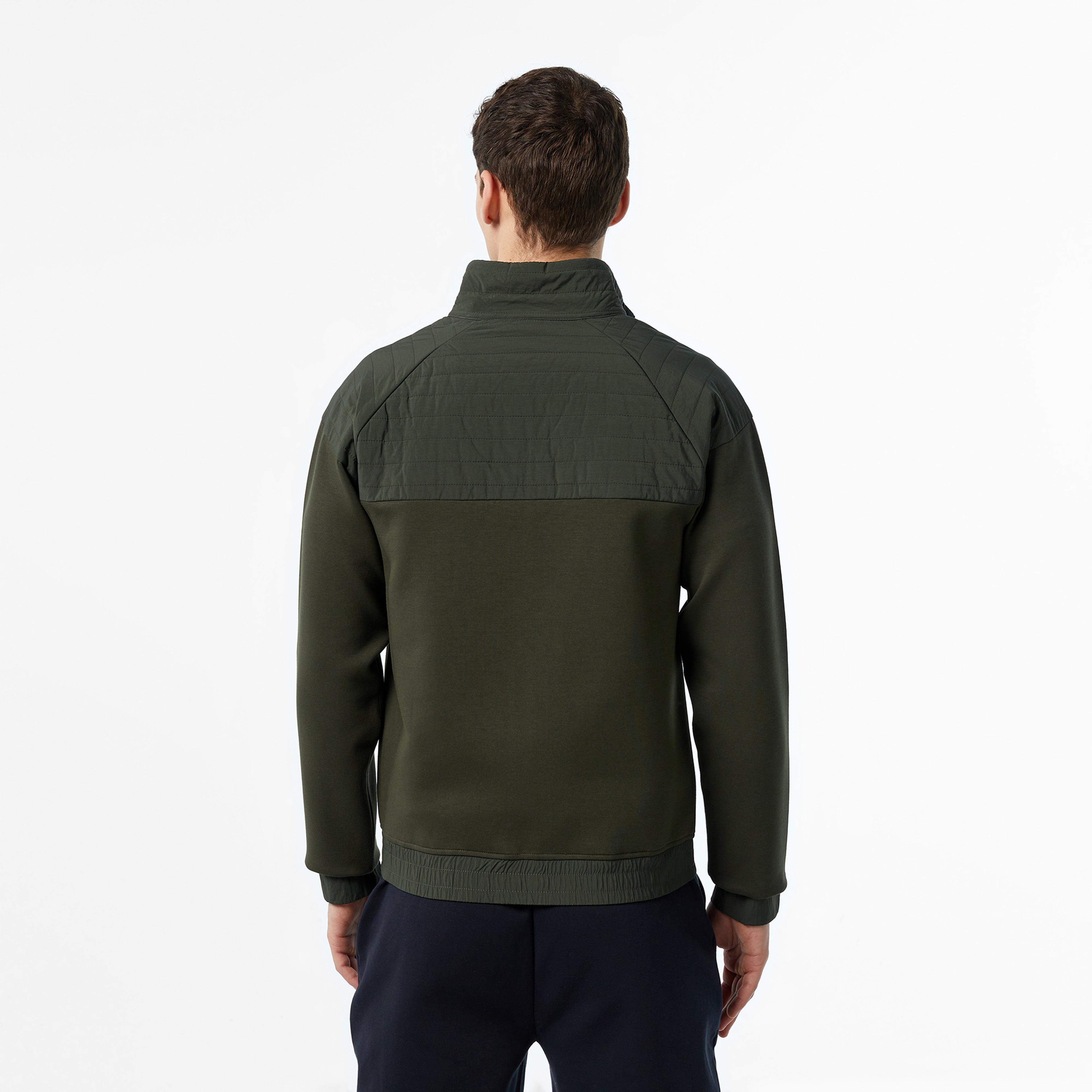 Erkek Regular Fit Fermuarlı Koyu Yeşil Sweatshirt