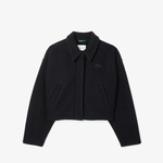 Kadın Oversize Fit Gömlek Yaka Yün Siyah Mont