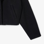 Kadın Oversize Fit Gömlek Yaka Yün Siyah Mont