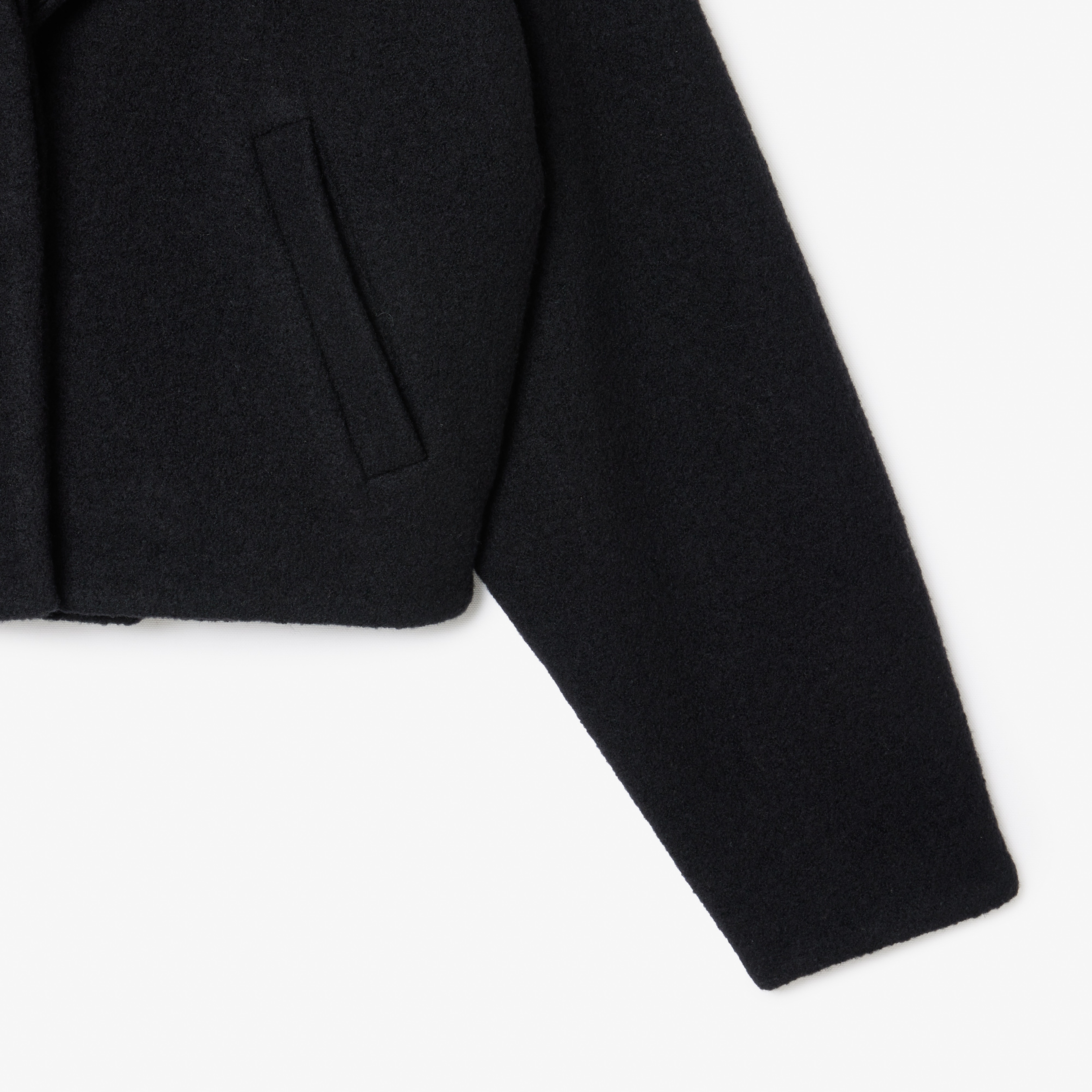 Kadın Oversize Fit Gömlek Yaka Yün Siyah Mont