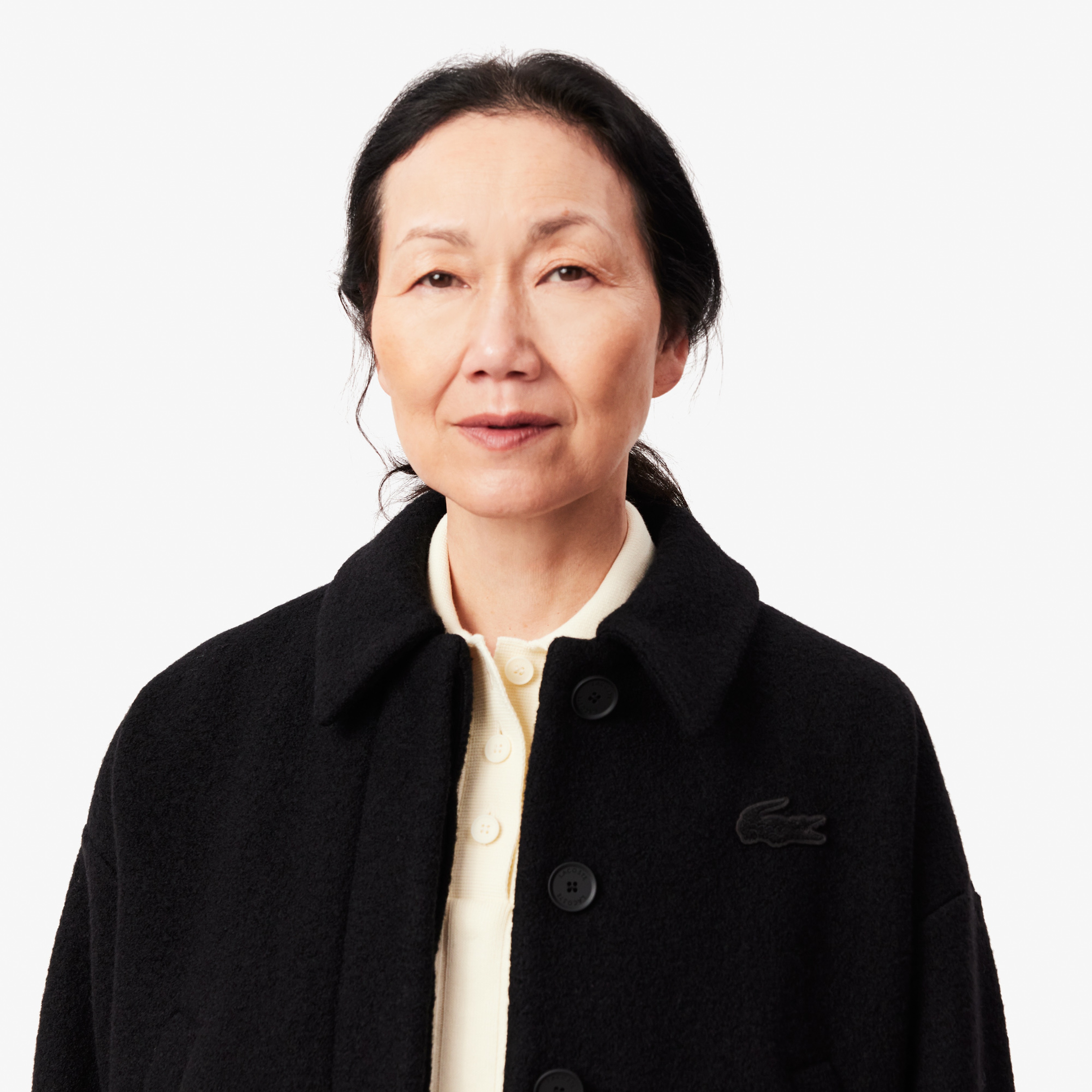 Kadın Oversize Fit Gömlek Yaka Yün Siyah Mont