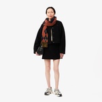 Kadın Oversize Fit Gömlek Yaka Yün Siyah Mont