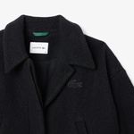 Kadın Oversize Fit Gömlek Yaka Yün Siyah Mont