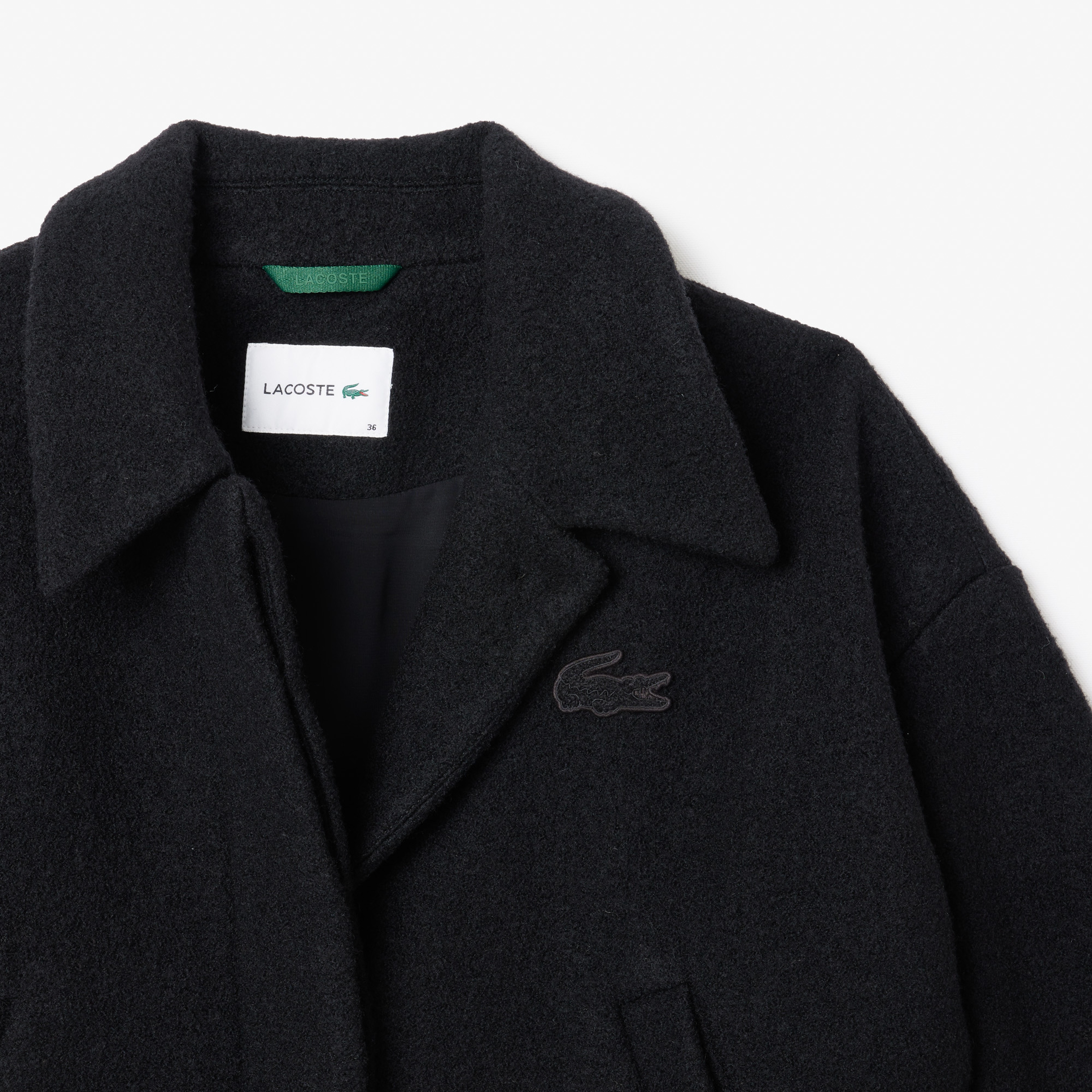 Kadın Oversize Fit Gömlek Yaka Yün Siyah Mont