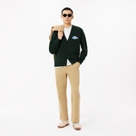 Erkek Classic Fit V Yaka Yün Koyu Yeşil Hırka