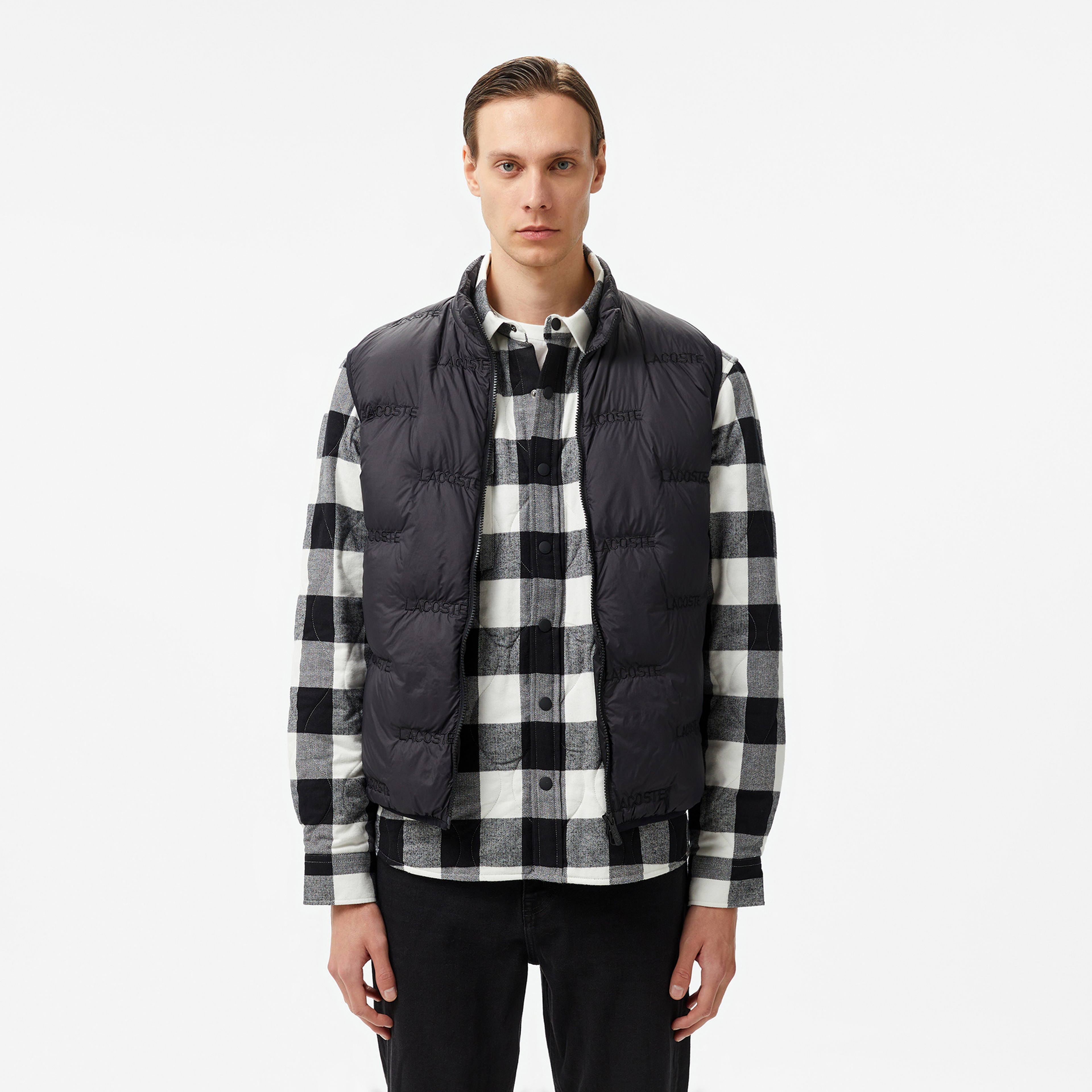 Erkek Dik Yaka Kapitone Siyah Yelek