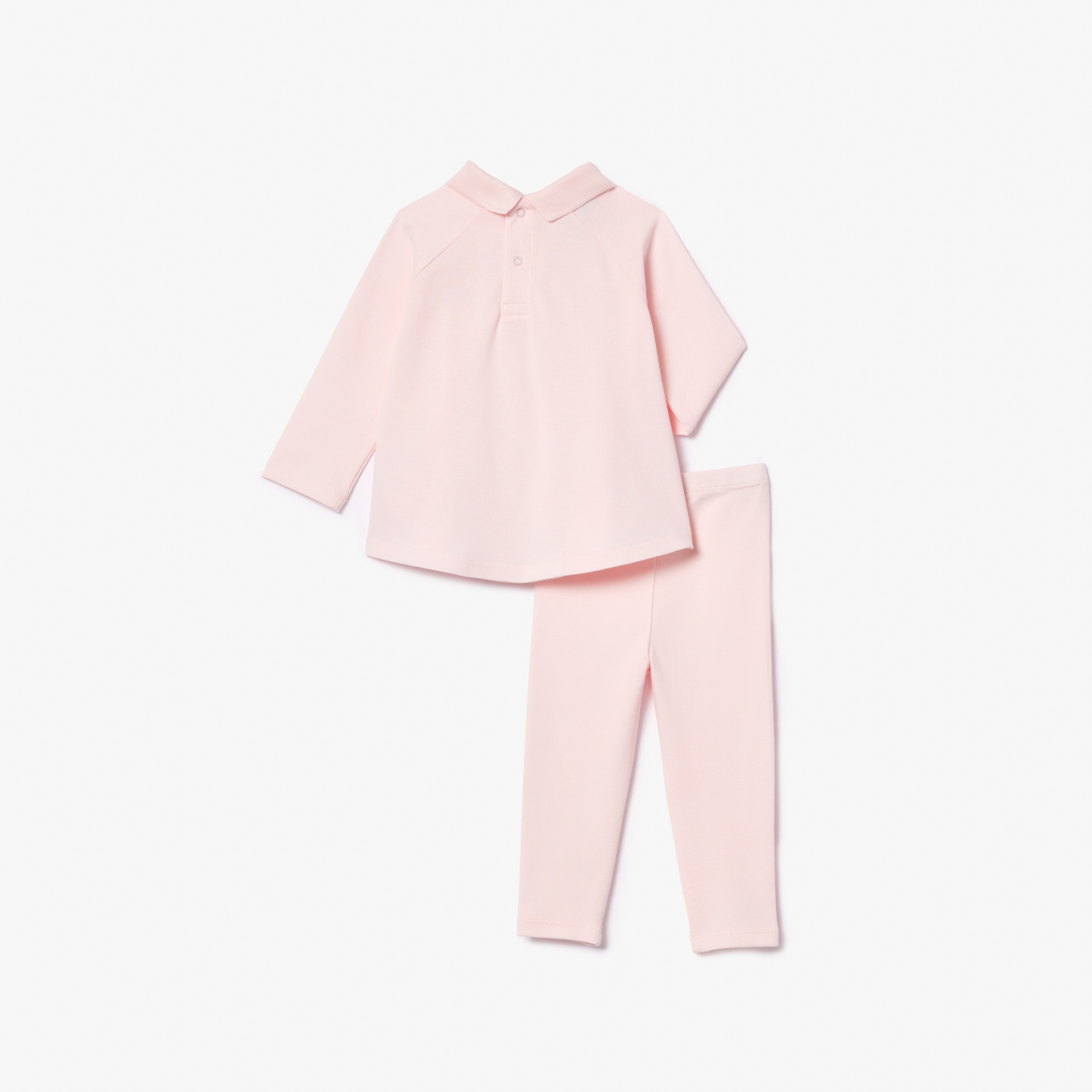 Kız Çocuk Uzun Kollu Polo Yaka Açık Pembe Pijama Takımı