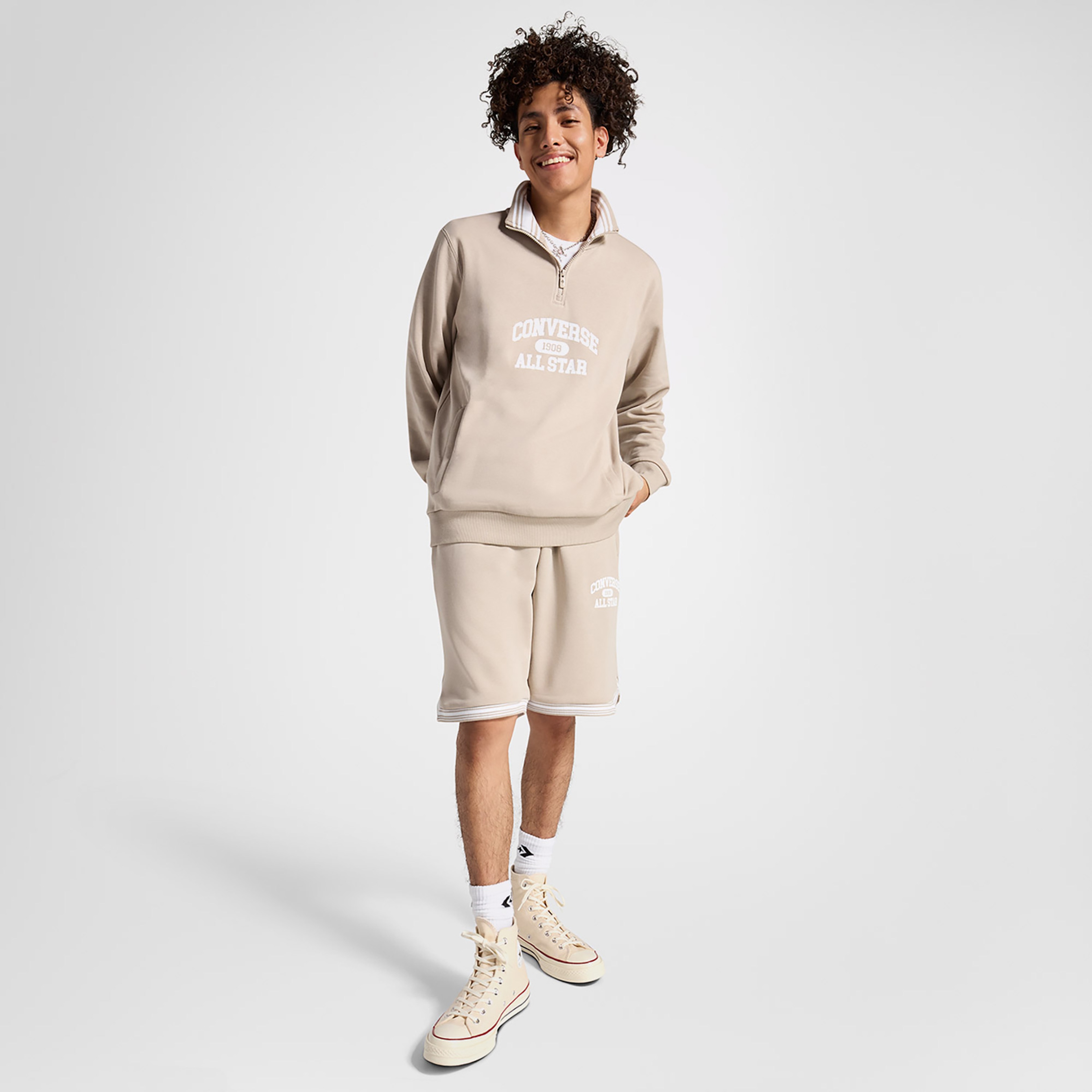 Converse Classic Sport Yarım Fermuarlı Erkek Bej Sweatshirt