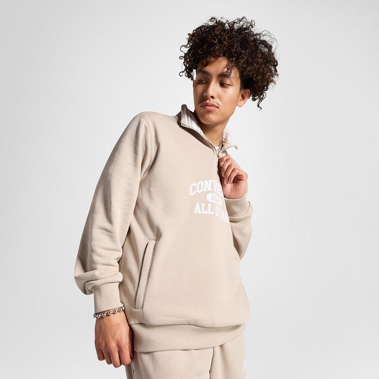 Converse Classic Sport Yarım Fermuarlı Erkek Bej Sweatshirt