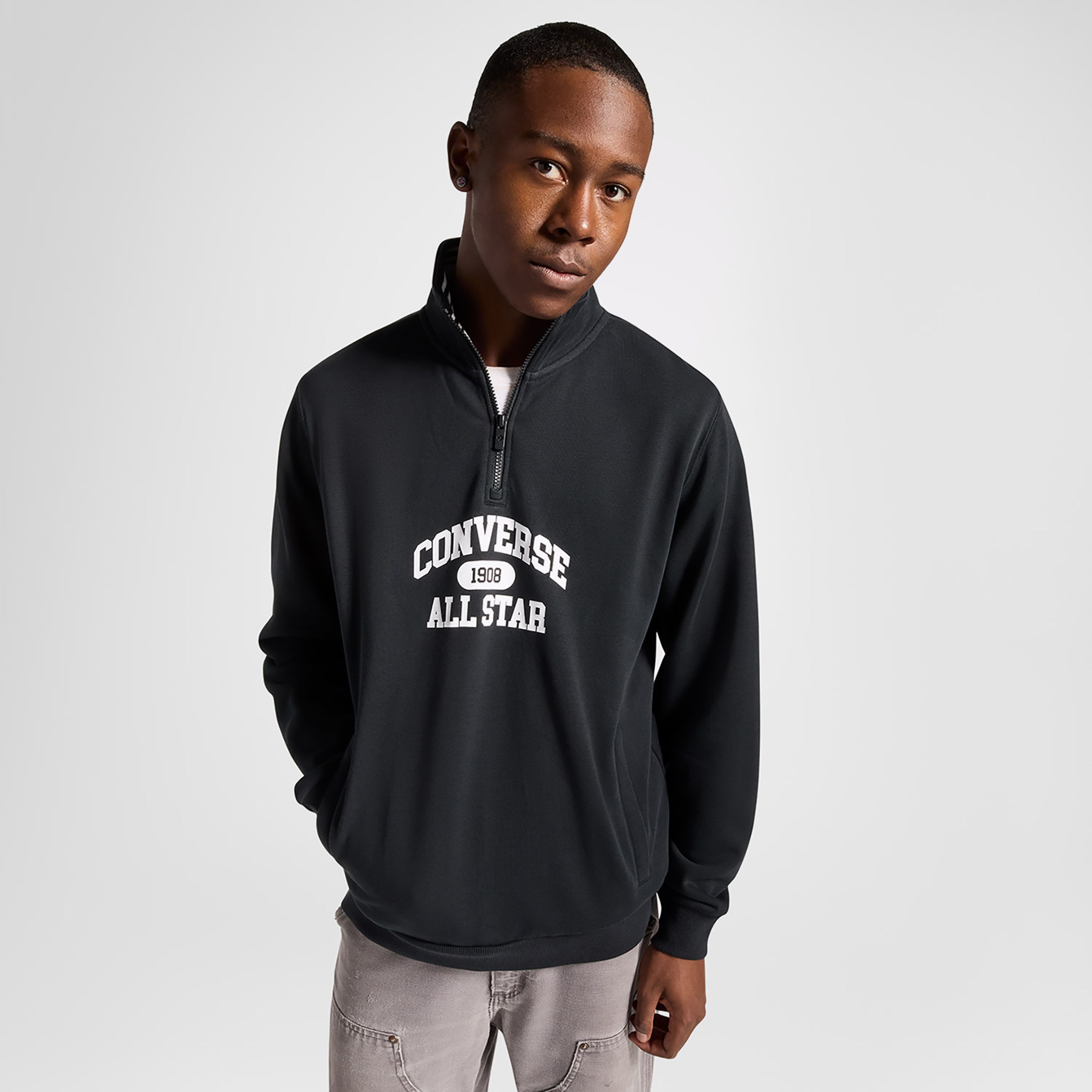 Converse Classic Sport Yarım Fermuarlı Erkek Siyah Sweatshirt