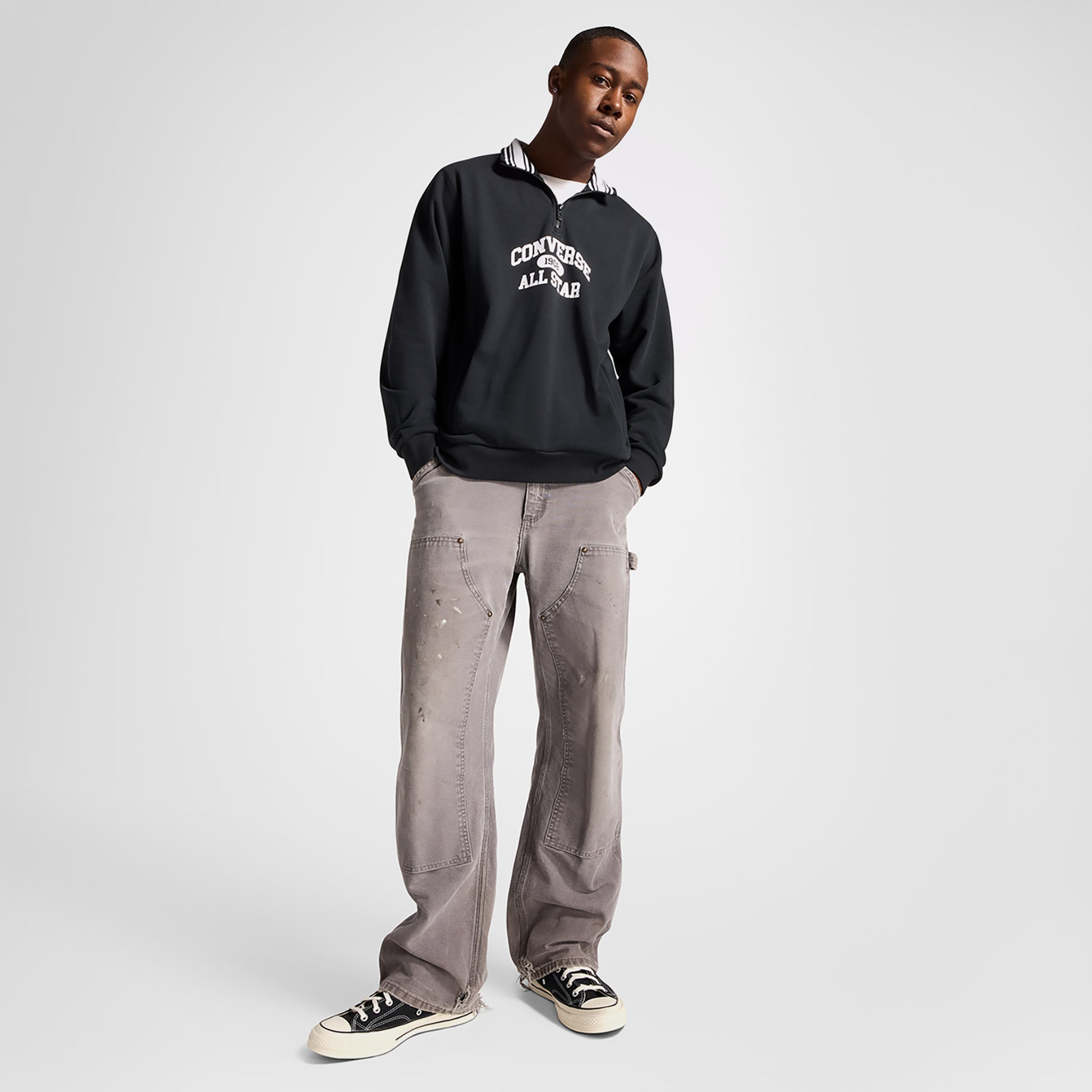 Converse Classic Sport Yarım Fermuarlı Erkek Siyah Sweatshirt
