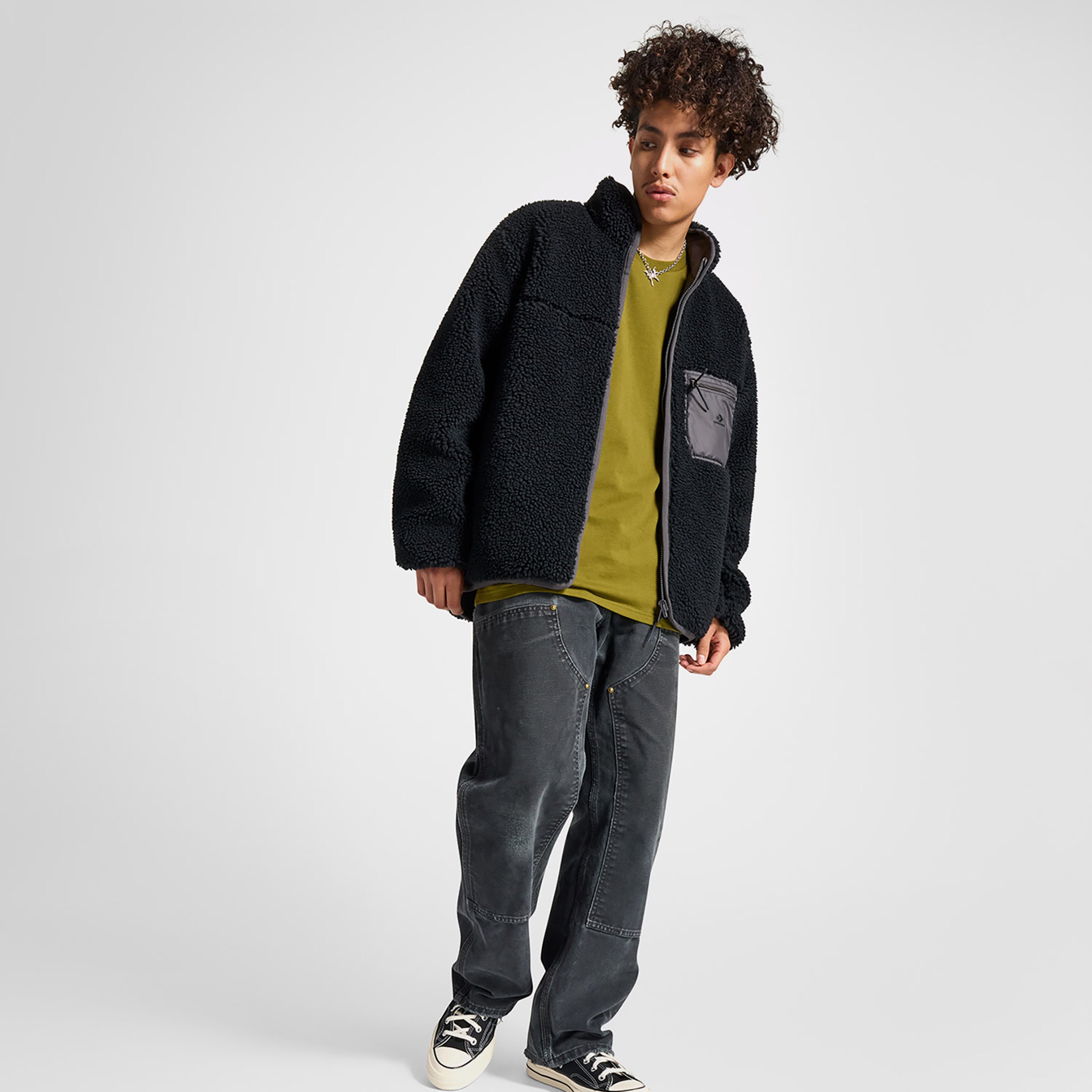 Converse Classic Erkek Dik Yaka Çift Taraflı Siyah Ceket