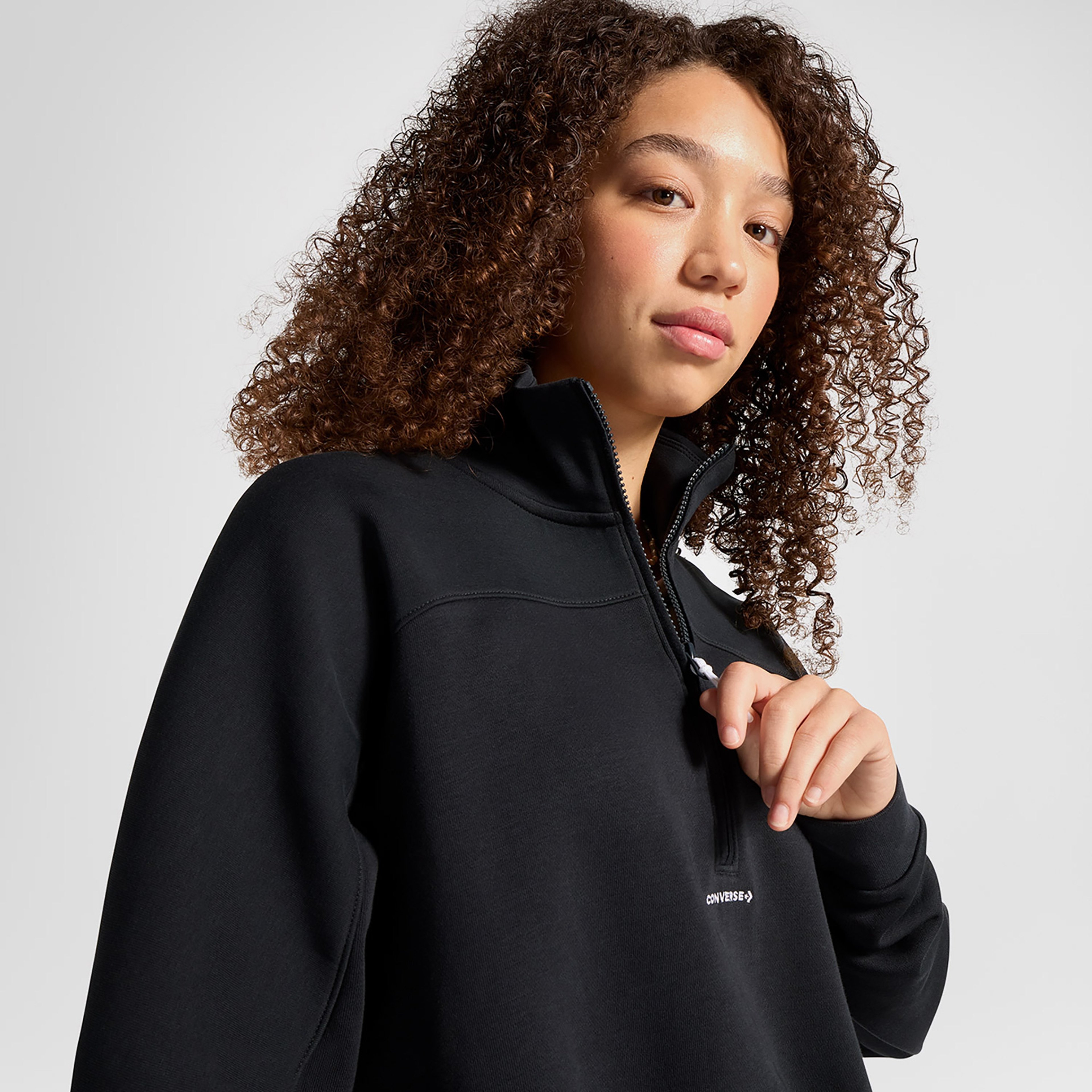 Converse Wordmark Kadın Yarım Fermuarlı Siyah Sweatshirt