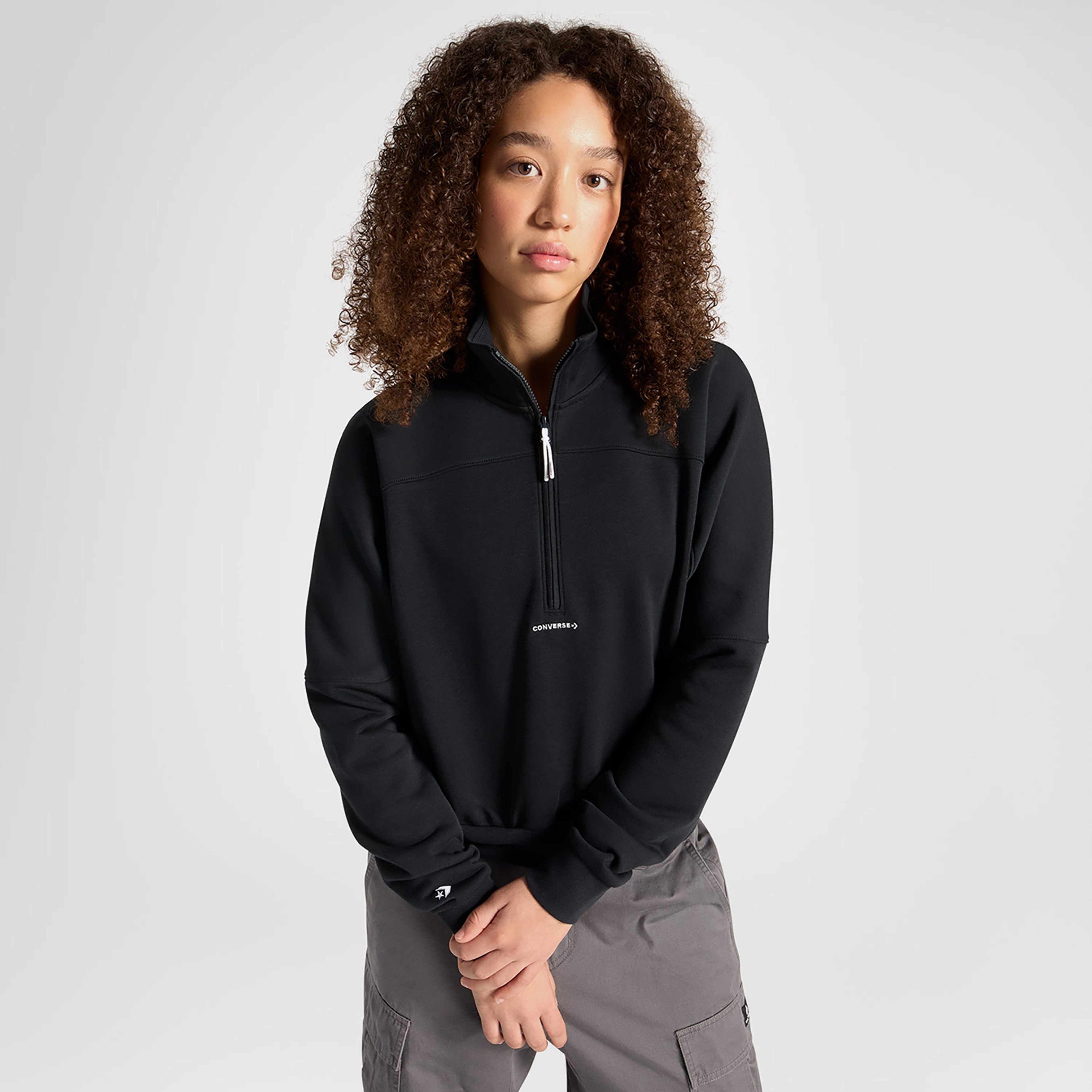 Converse Wordmark Kadın Yarım Fermuarlı Siyah Sweatshirt