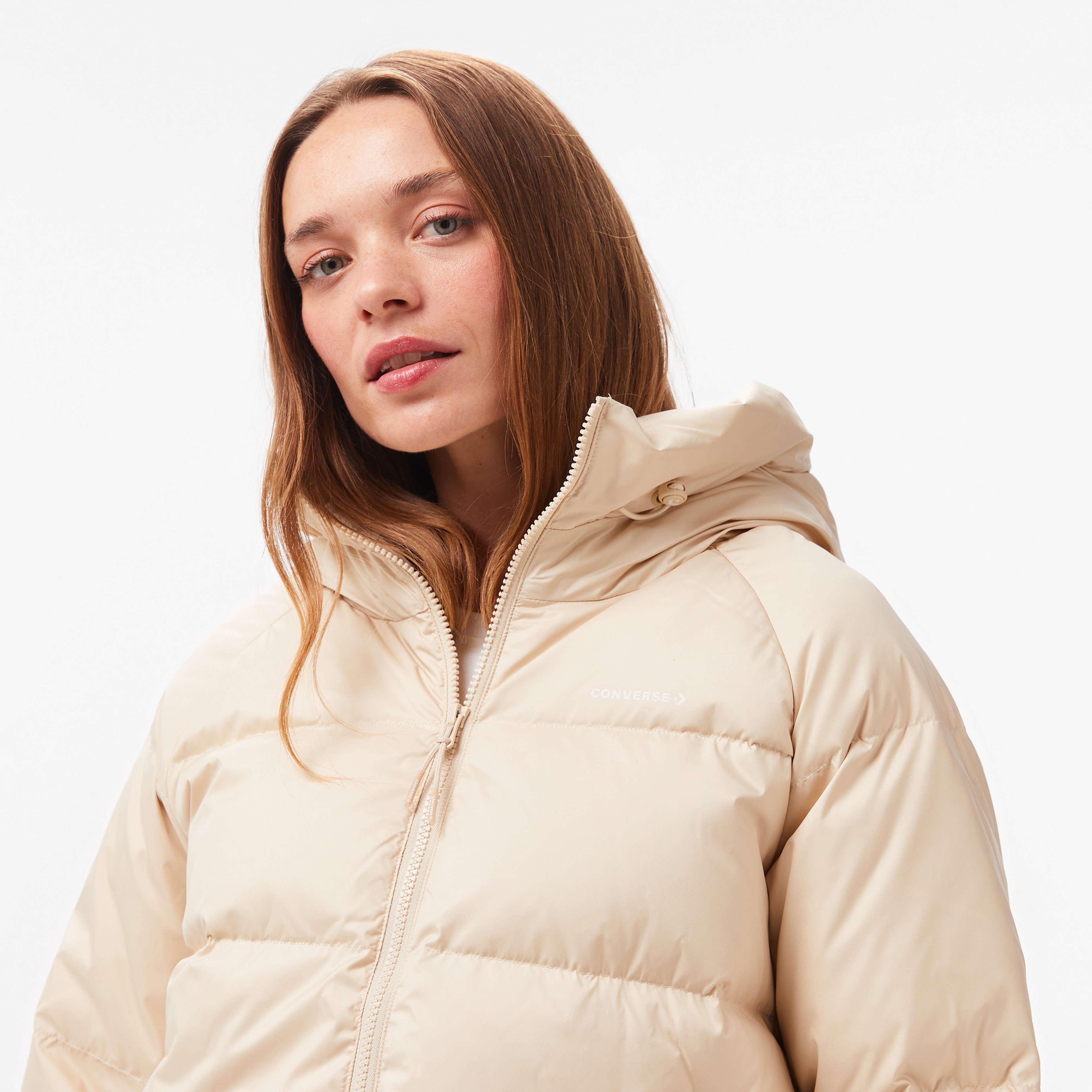 Converse Fashion Short Down Kadın Kapüşonlu Krem Ceket