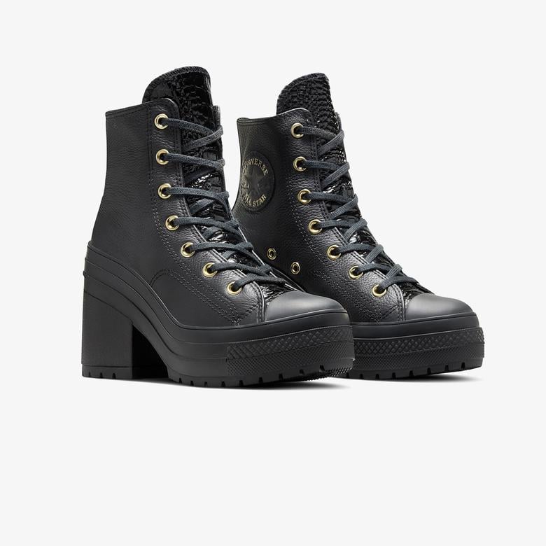Converse Chuck 70 De Luxe Heel Unisex Siyah Deri Platform Sneaker
