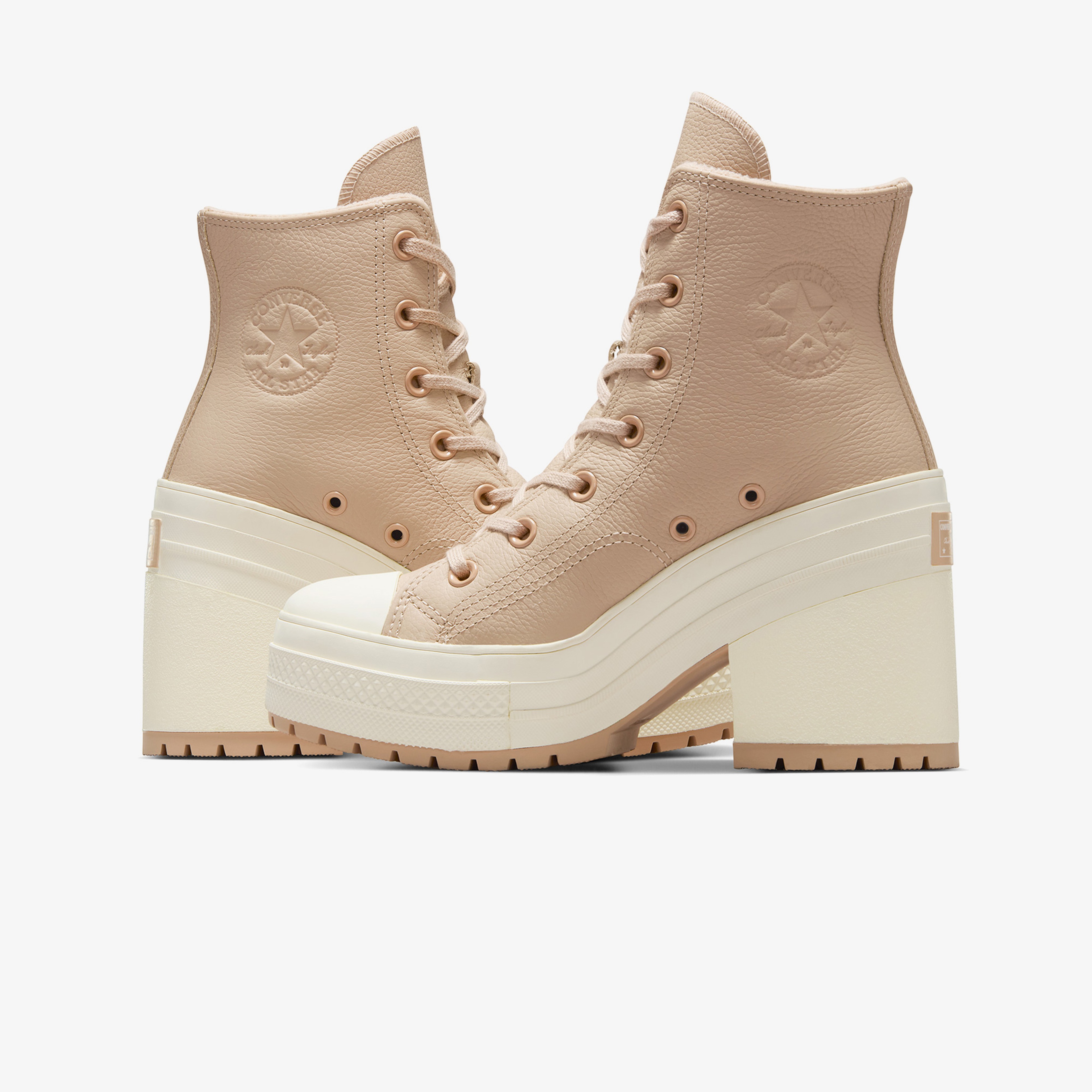 Converse Chuck 70 De Luxe Heel Unisex Krem Deri Platform Sneaker