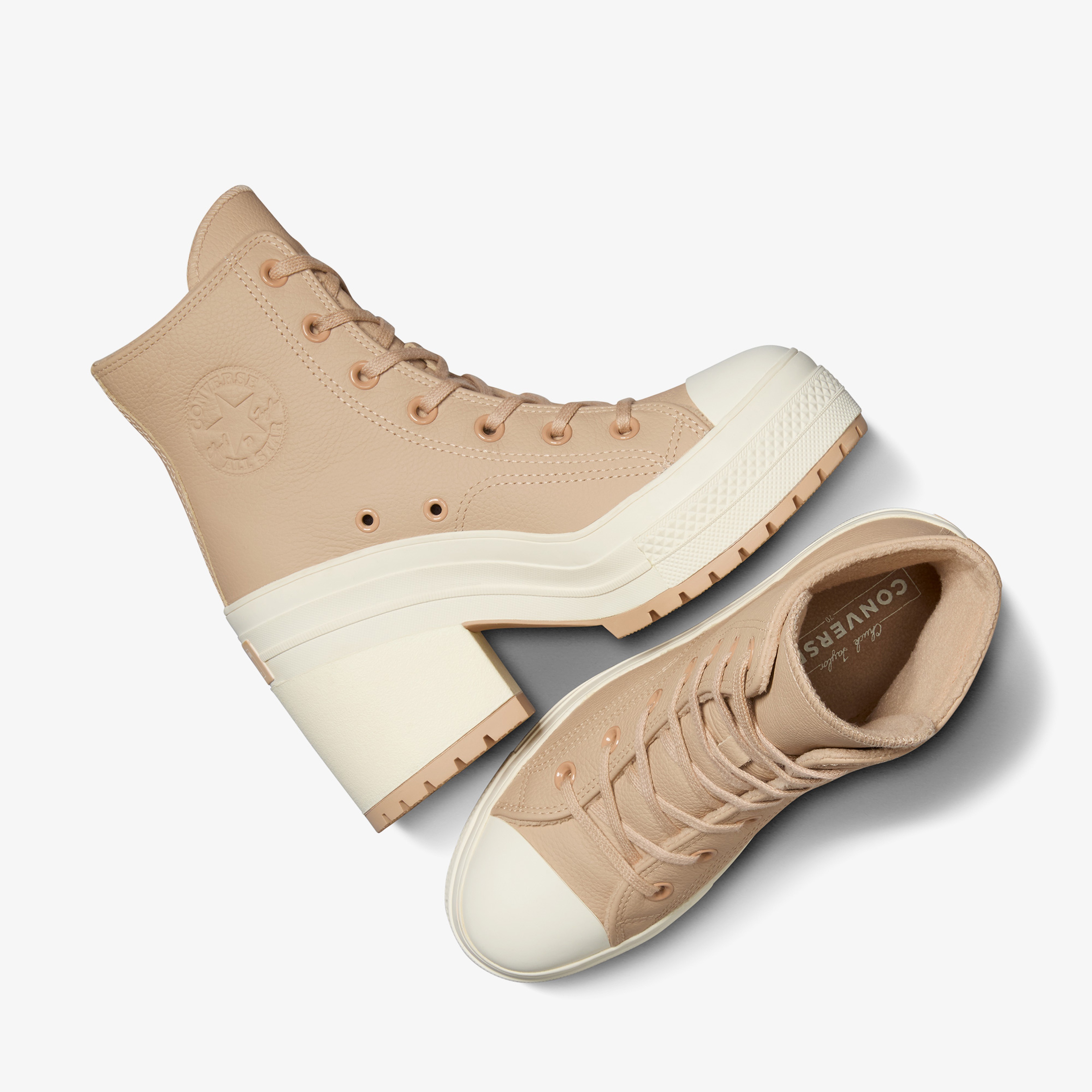 Converse Chuck 70 De Luxe Heel Unisex Krem Deri Platform Sneaker