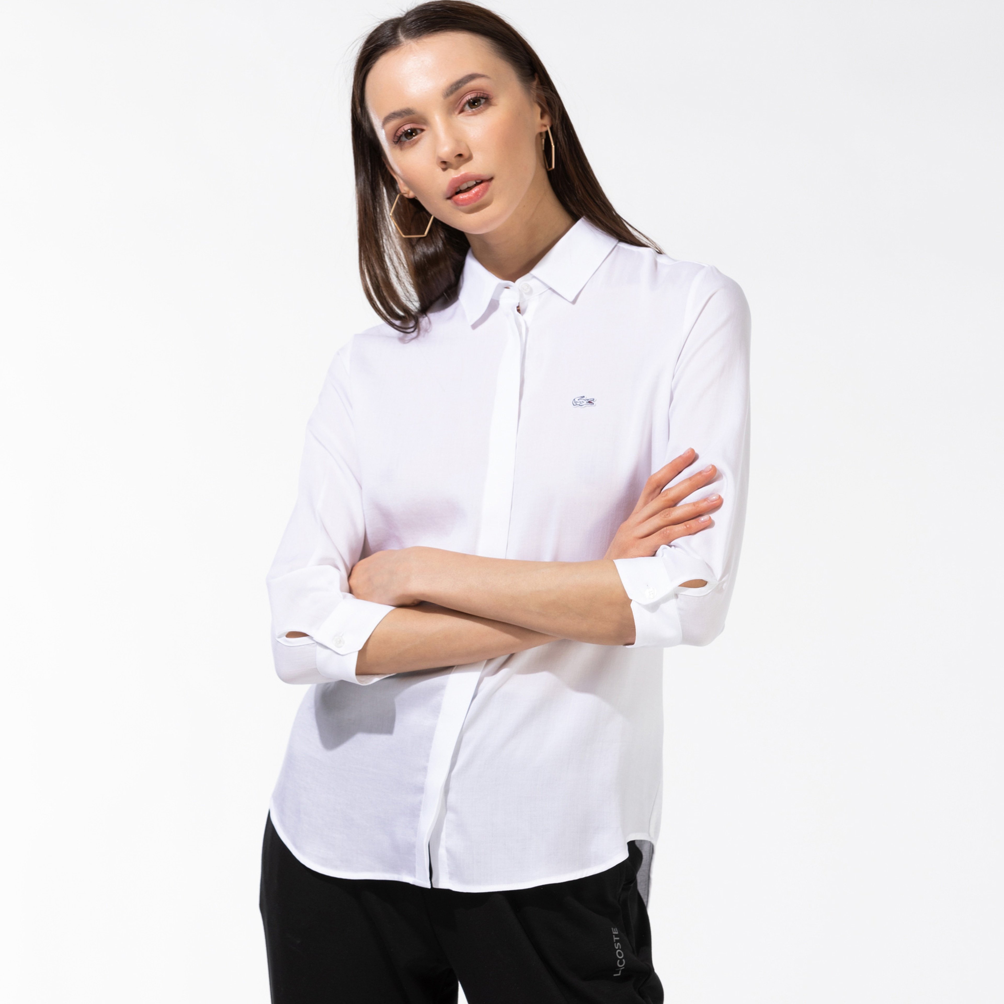 Lacoste Kadın Relaxed Fit Beyaz Gömlek