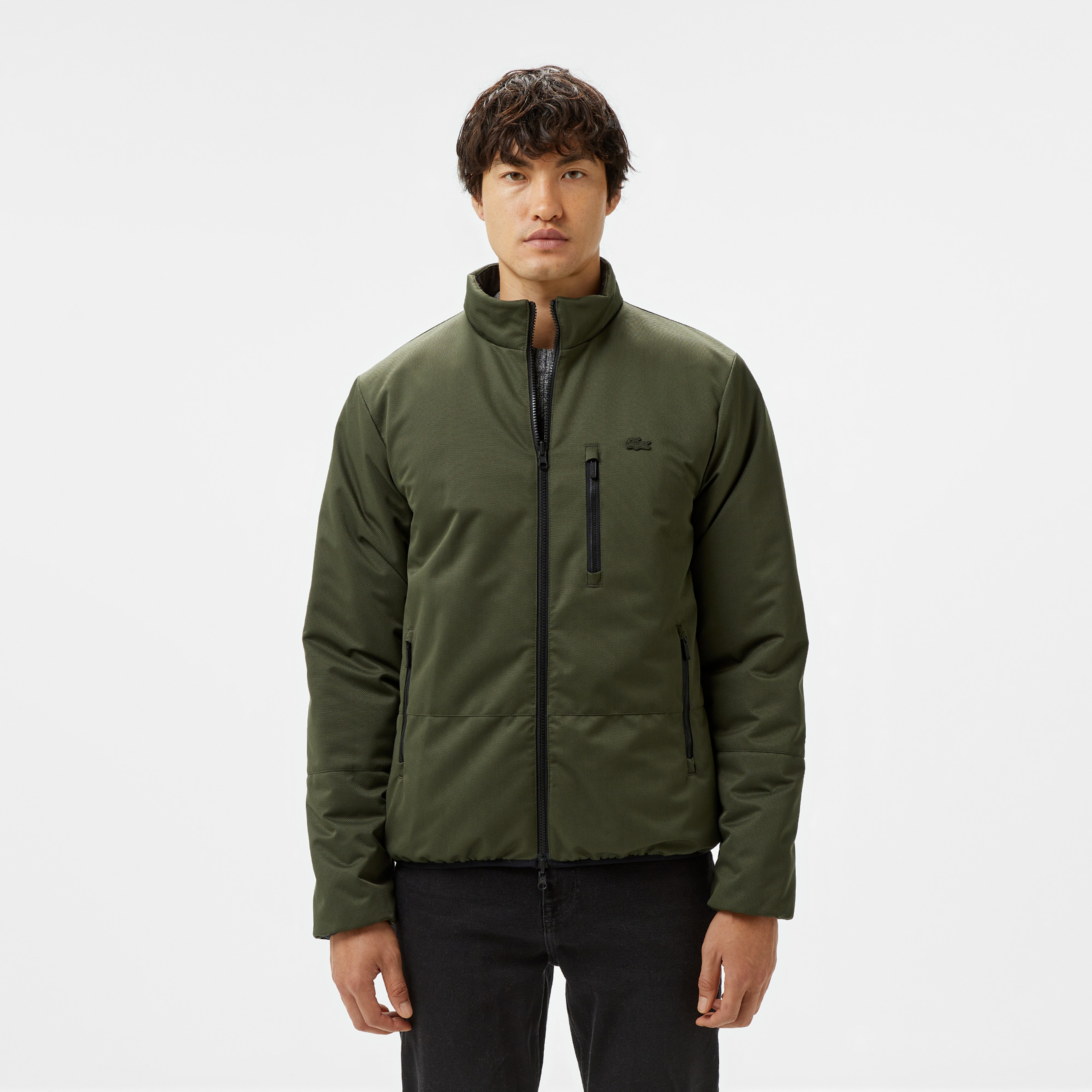 Erkek Regular Fit Dik Yaka Çift Taraflı Siyah Mont