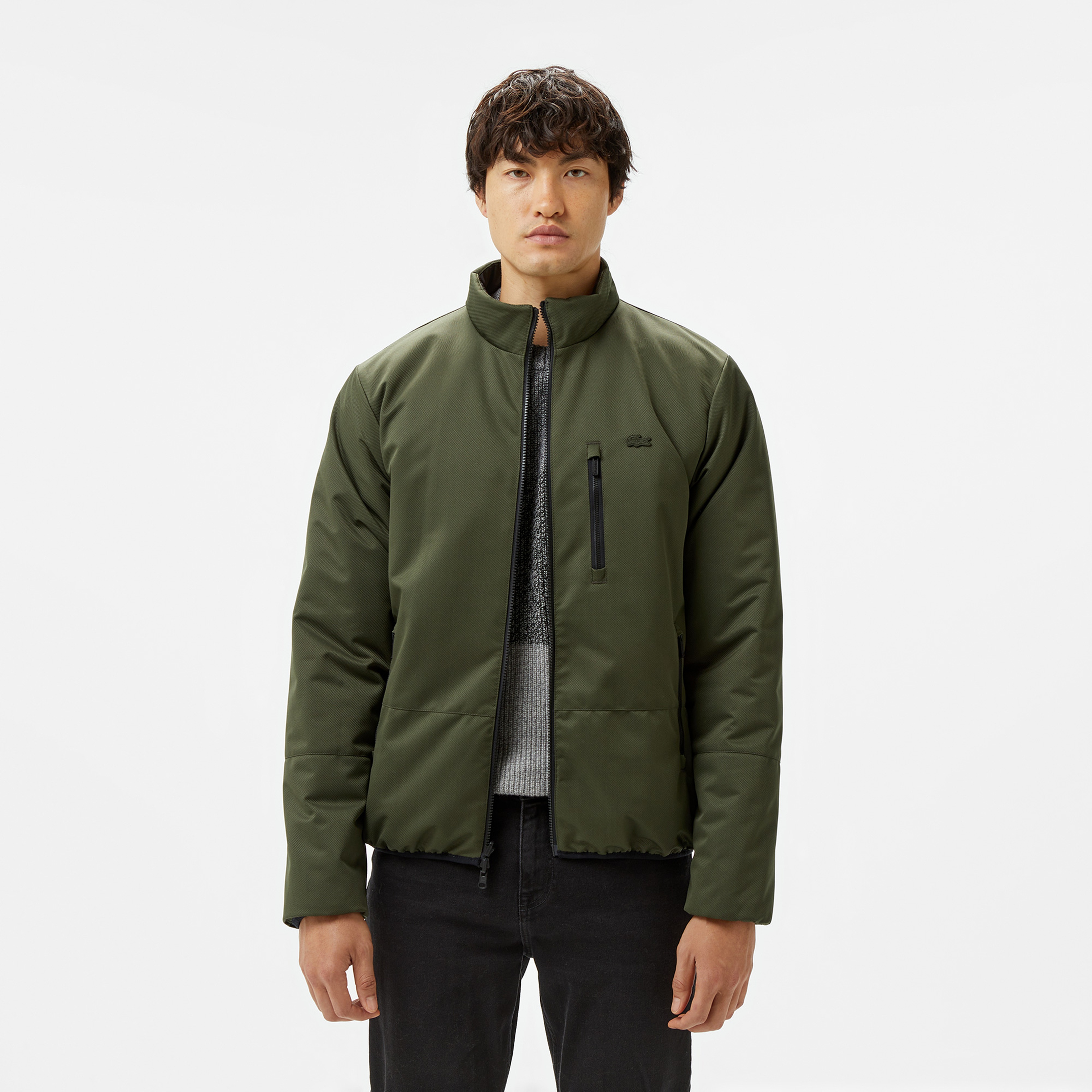 Erkek Regular Fit Dik Yaka Çift Taraflı Siyah Mont