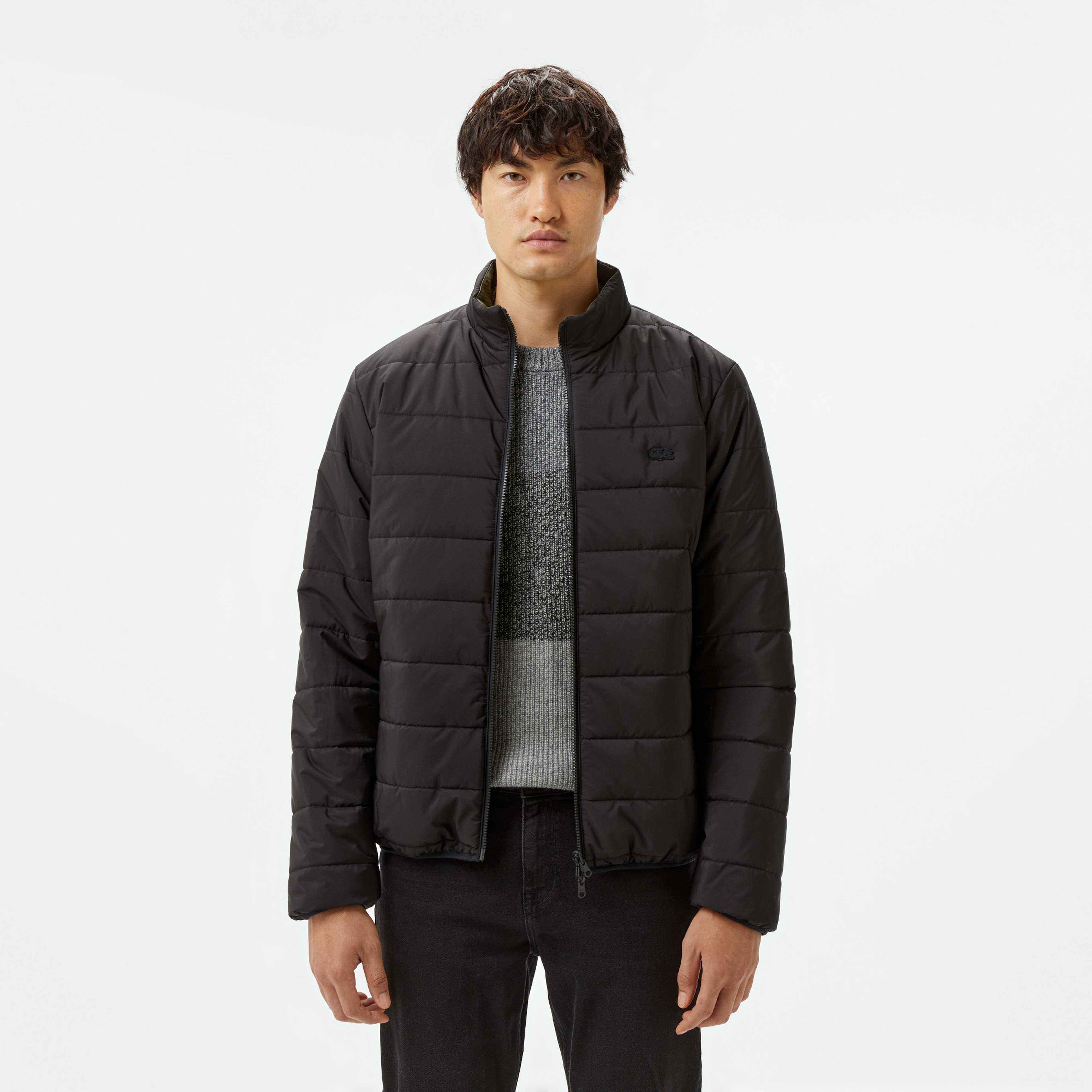 Erkek Regular Fit Dik Yaka Çift Taraflı Siyah Mont