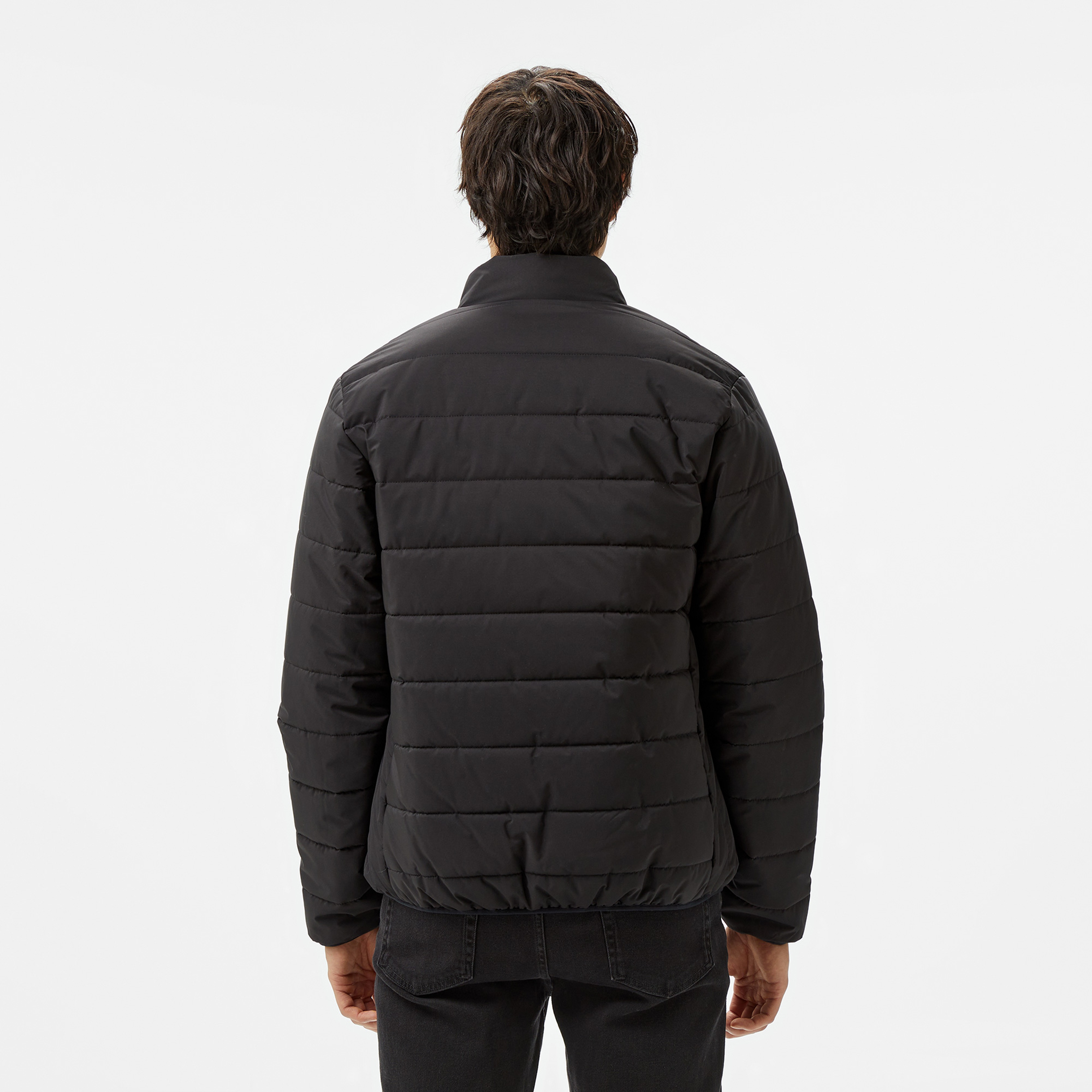 Erkek Regular Fit Dik Yaka Çift Taraflı Siyah Mont