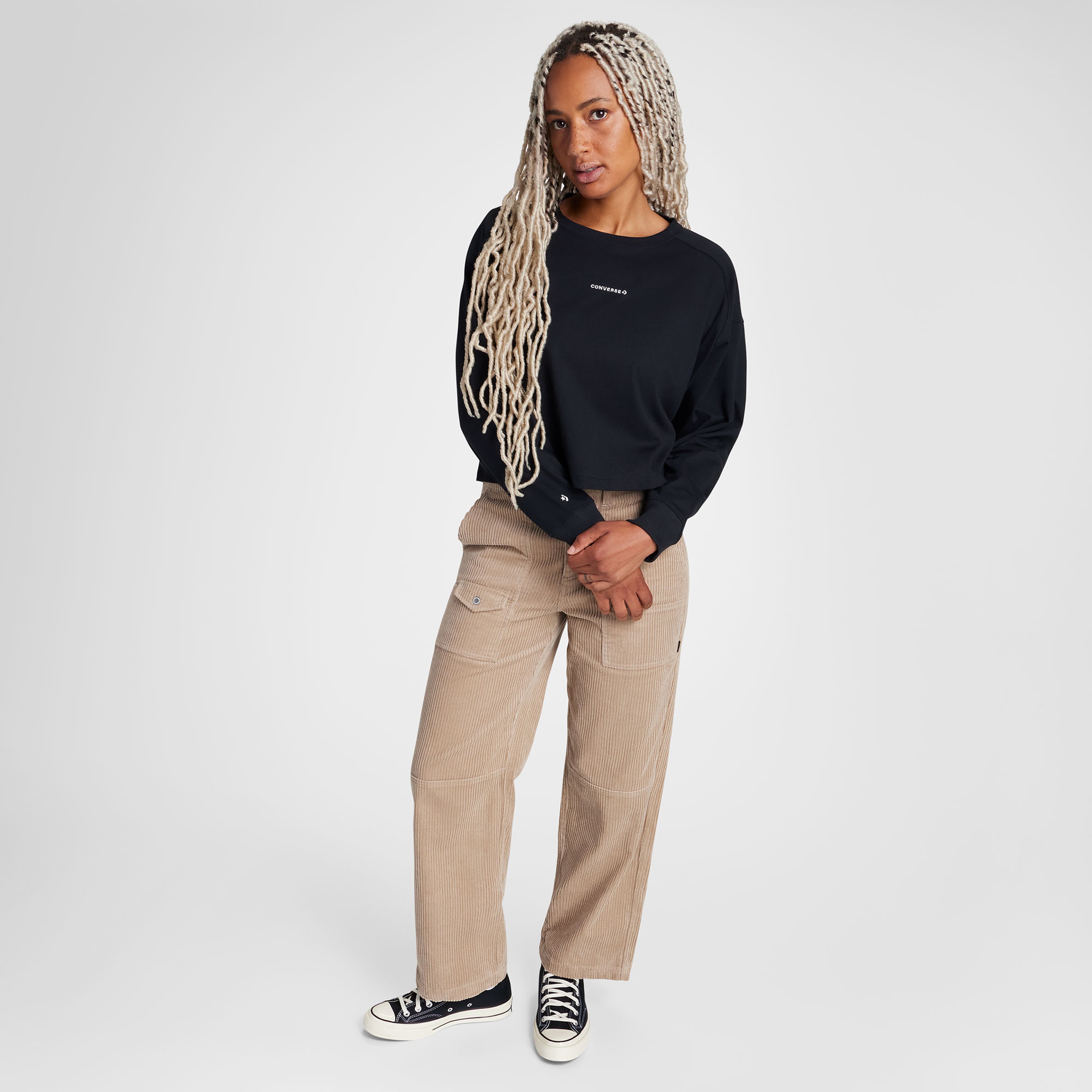 Converse Classic Kadın Baskılı Siyah Sweatshirt