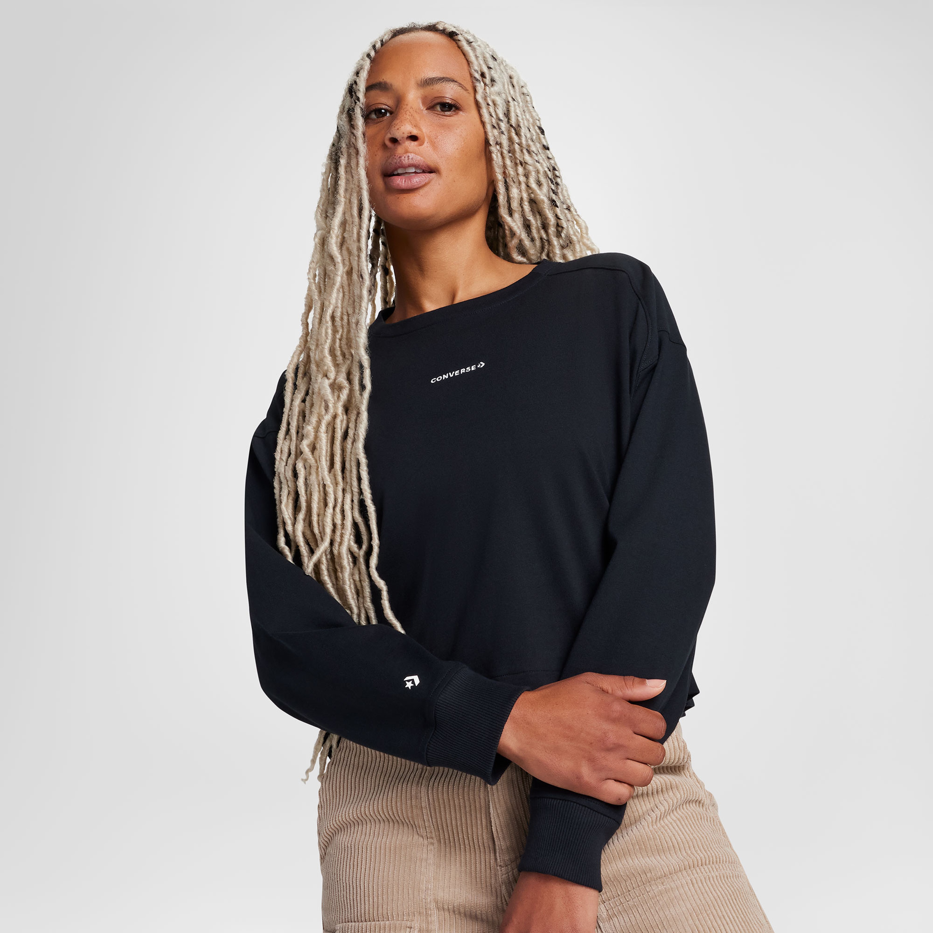 Converse Classic Kadın Baskılı Siyah Sweatshirt