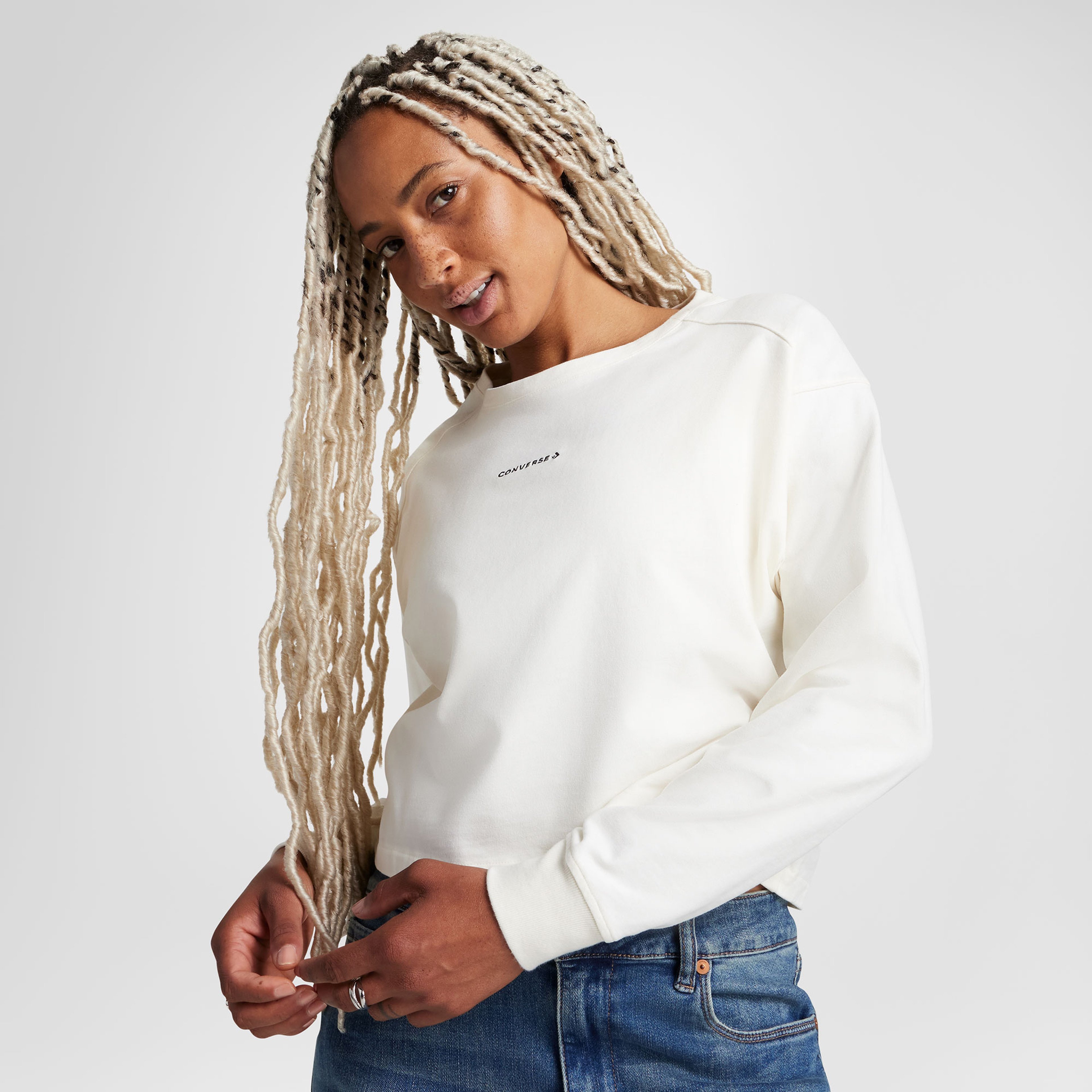 Converse Kadın Baskılı Uzun Kollu Krem T-Shirt