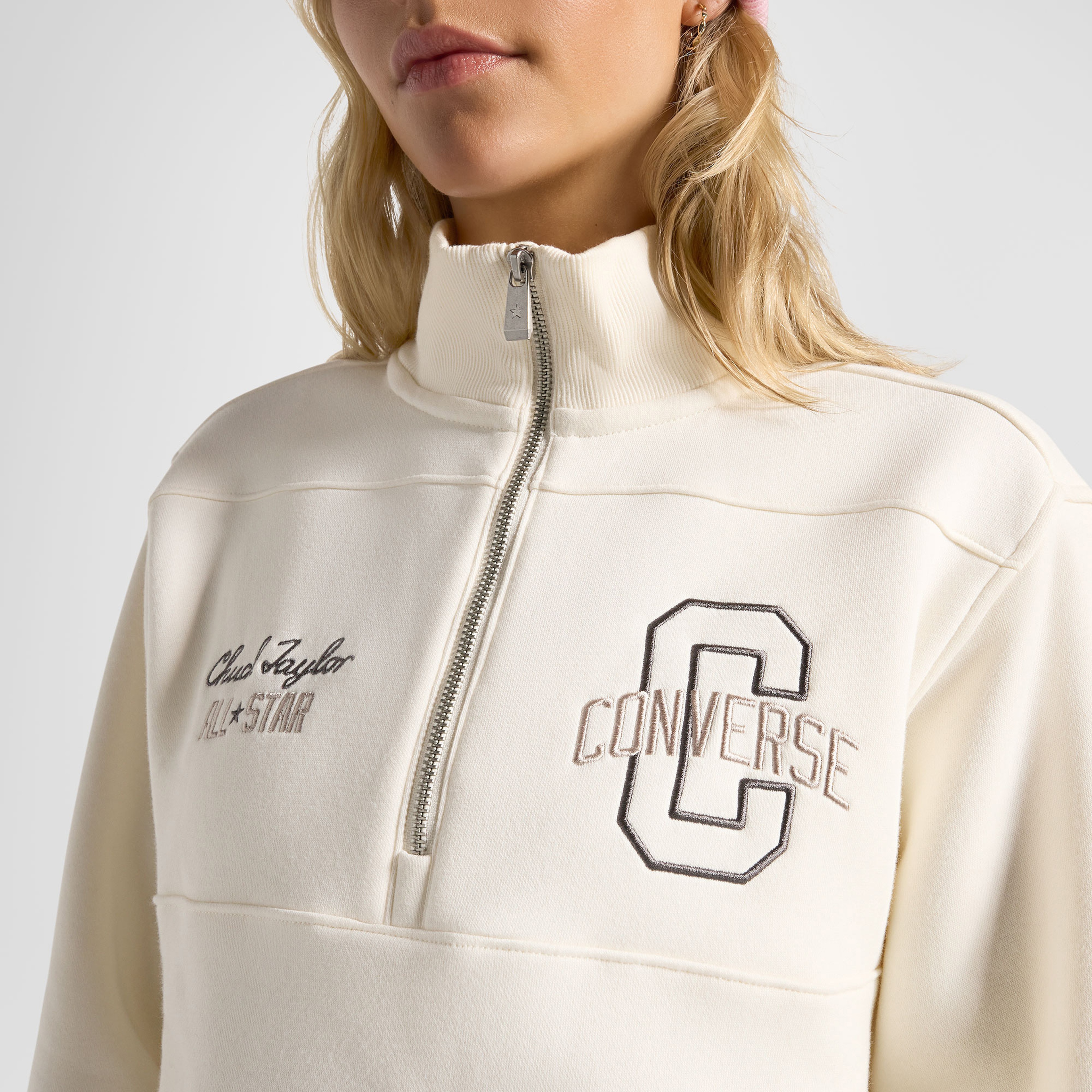 Converse Classic Kadın Yarım Fermuarlı Krem Sweatshirt