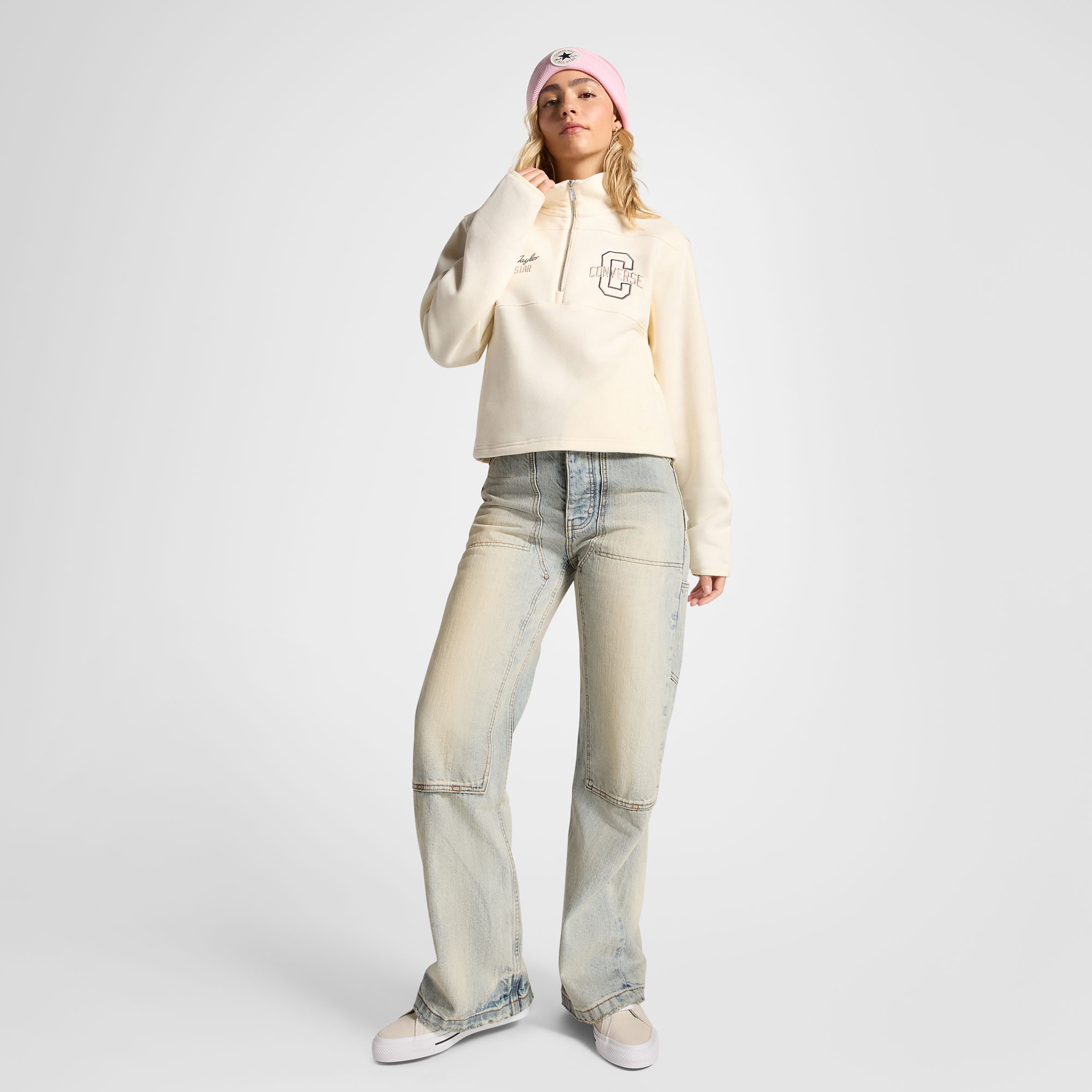 Converse Classic Kadın Yarım Fermuarlı Krem Sweatshirt