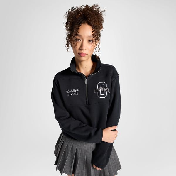 Converse Classic Kadın Yarım Fermuarlı Siyah Sweatshirt