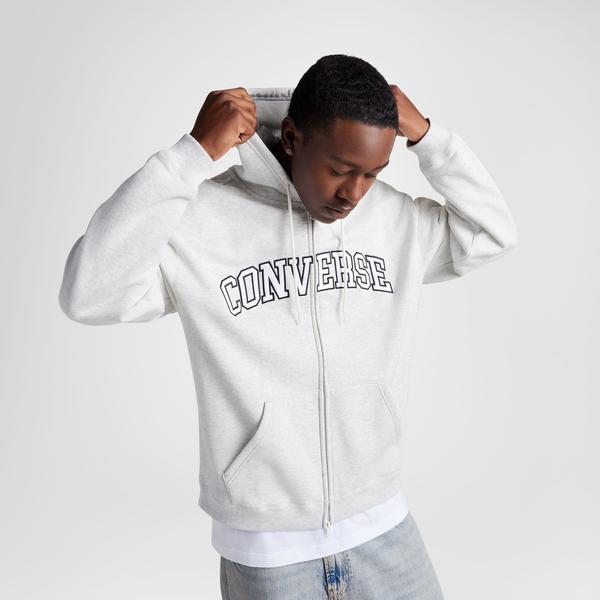 Converse Classic Erkek Fermuarlı Gri Hoodie
