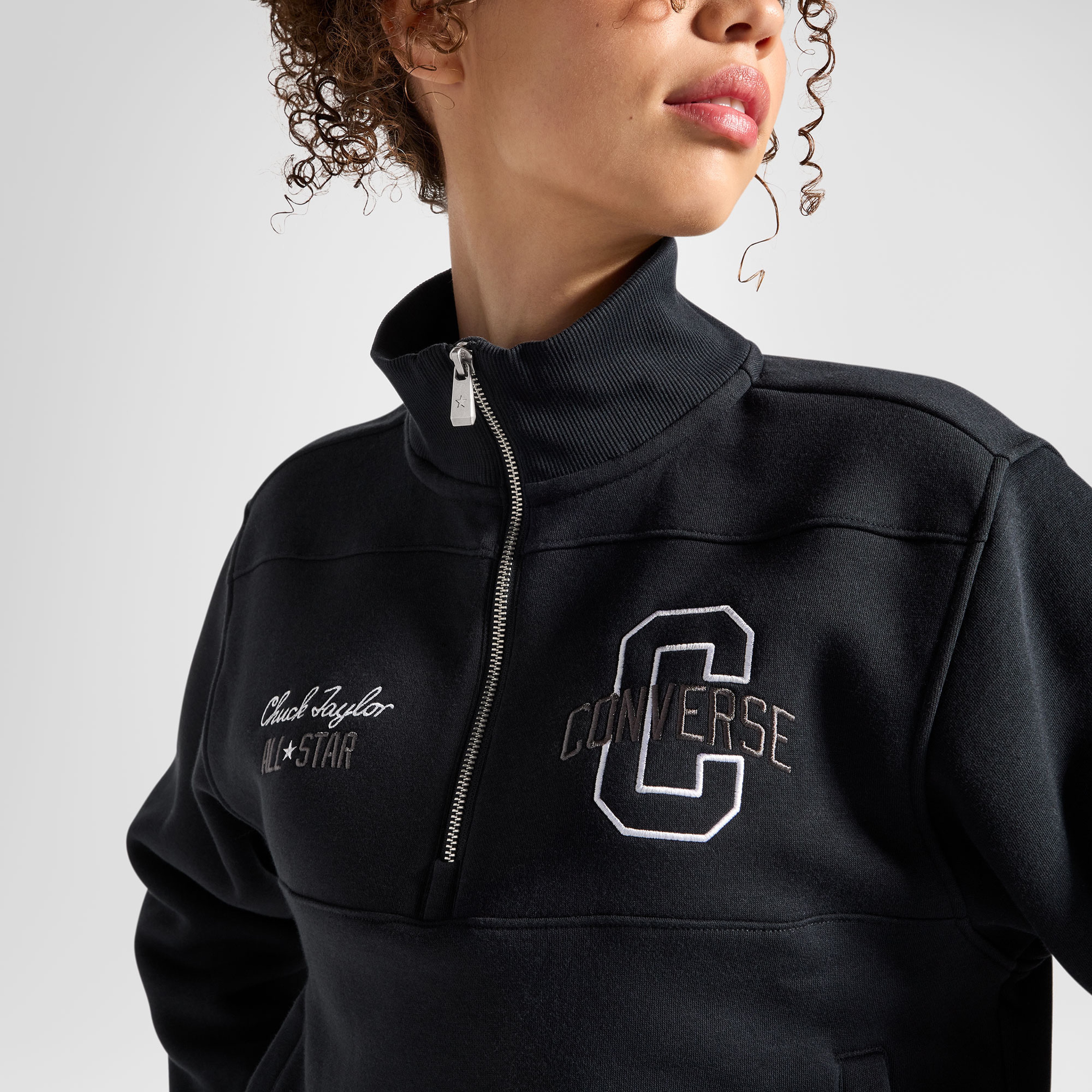 Converse Classic Kadın Yarım Fermuarlı Siyah Sweatshirt