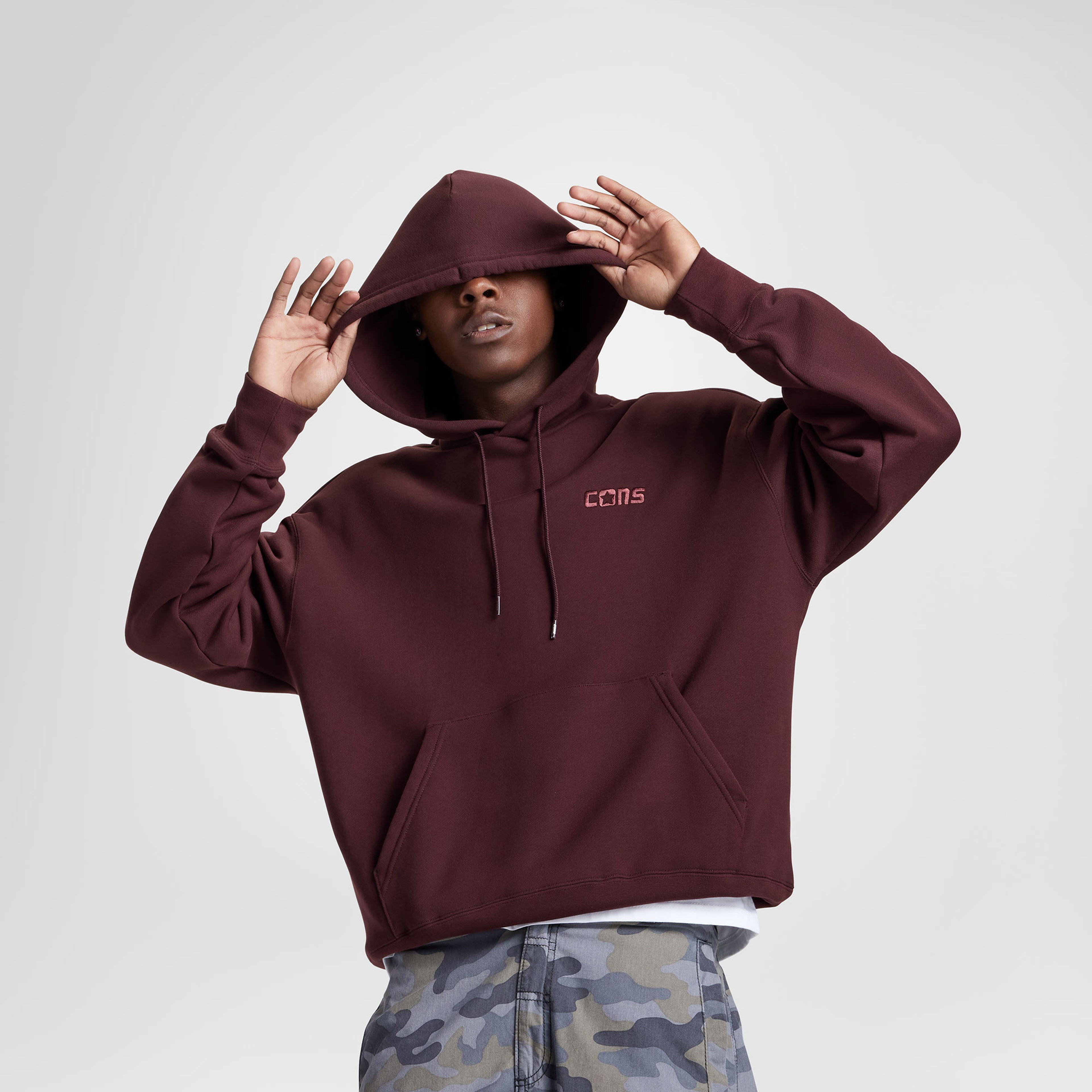 Converse Classic Erkek Loose Fit Bordo Hoodie