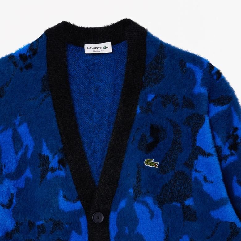 Erkek Relaxed Fit V Yaka Desenli Lacivert Hırka