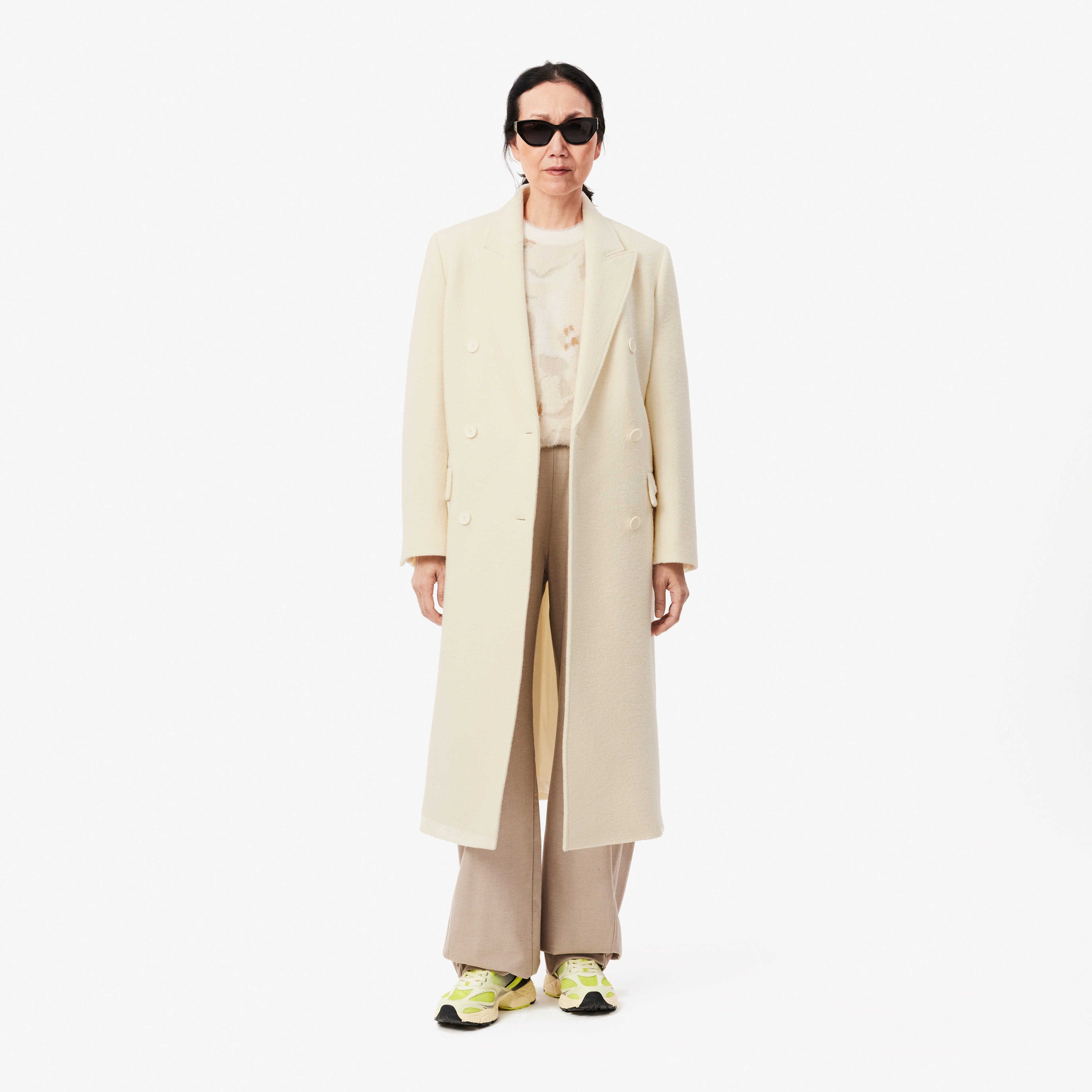 Kadın Regular Fit Yün Krem Palto