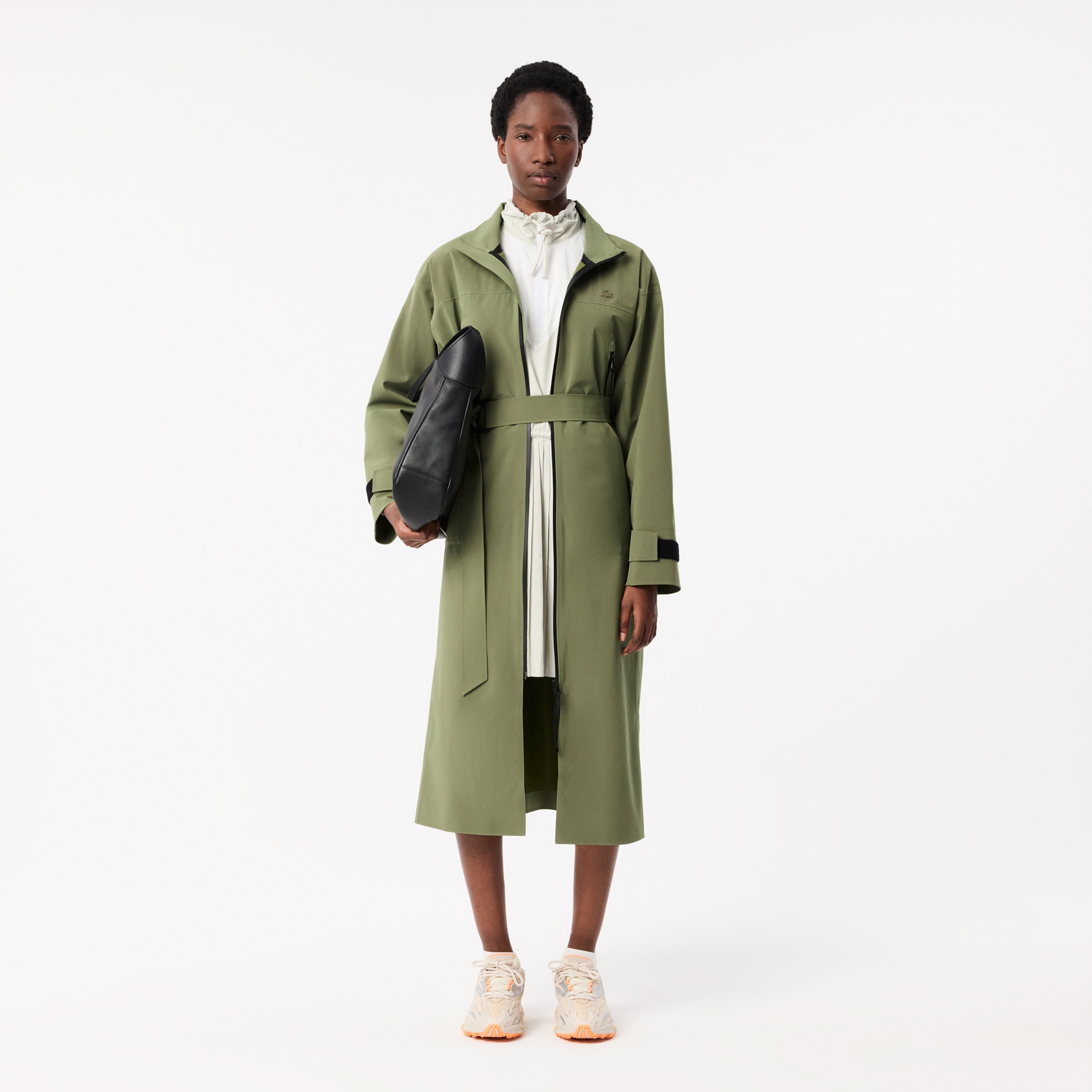 Kadın Oversize Fit Kapüşonlu Haki Trençkot