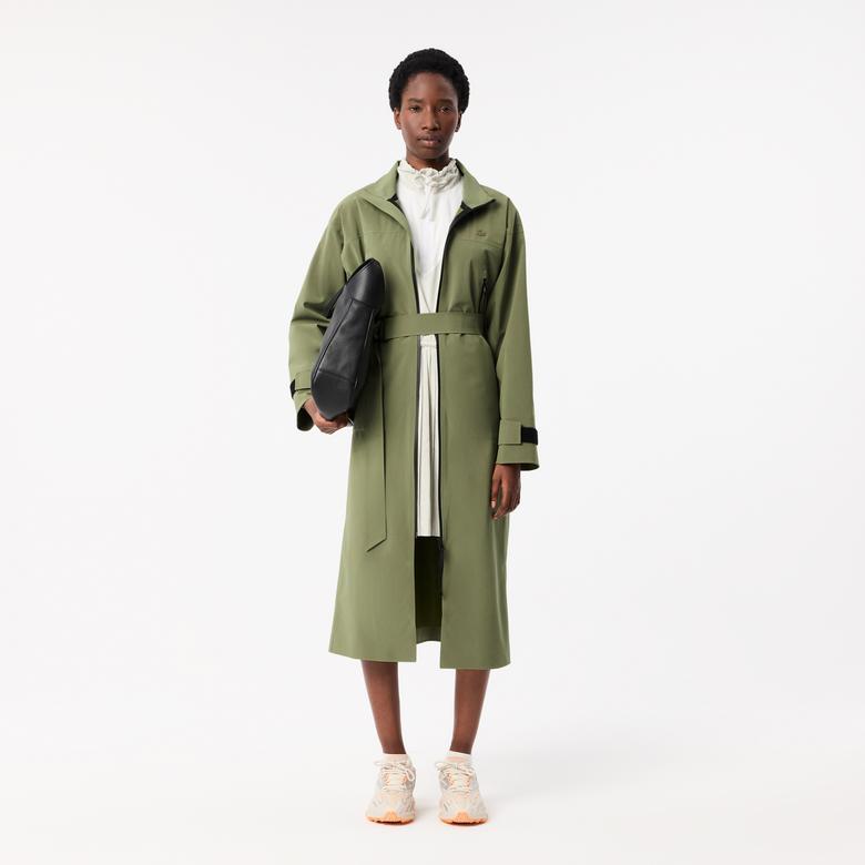 Kadın Oversize Fit Kapüşonlu Haki Trençkot